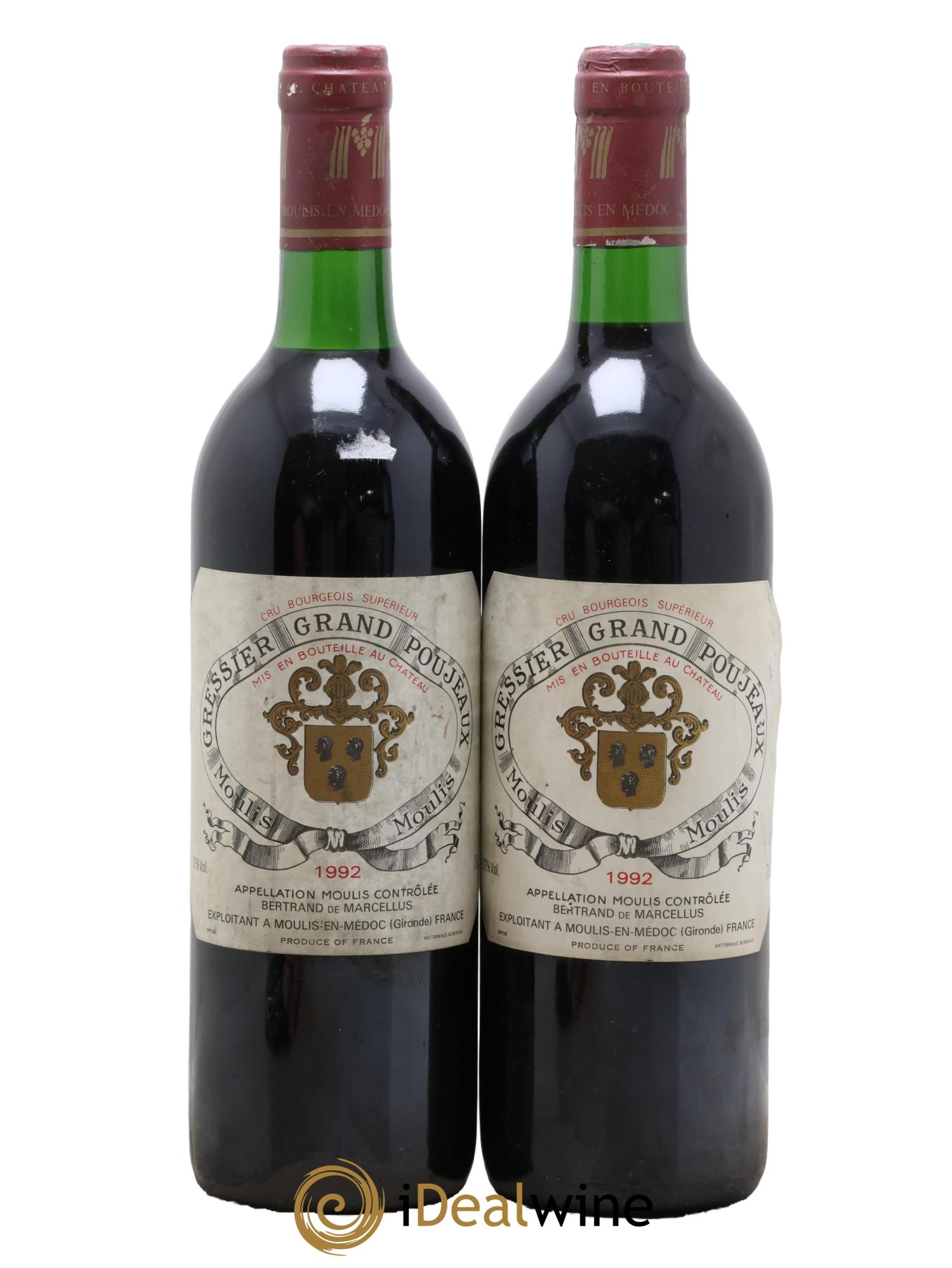 Château Gressier Grand Poujeaux Cru Bourgeois 1992 - Lot of 2 bottles - 0