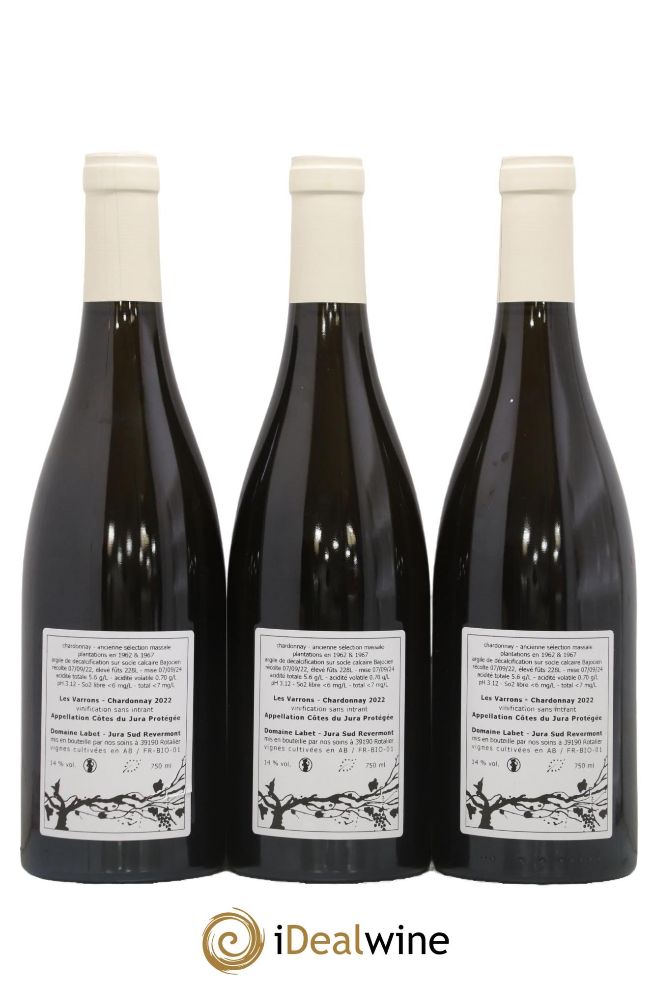 Côtes du Jura Chardonnay Les Varrons Romain - Julien - Charline Labet 2022 - Lot de 3 bouteilles - 1