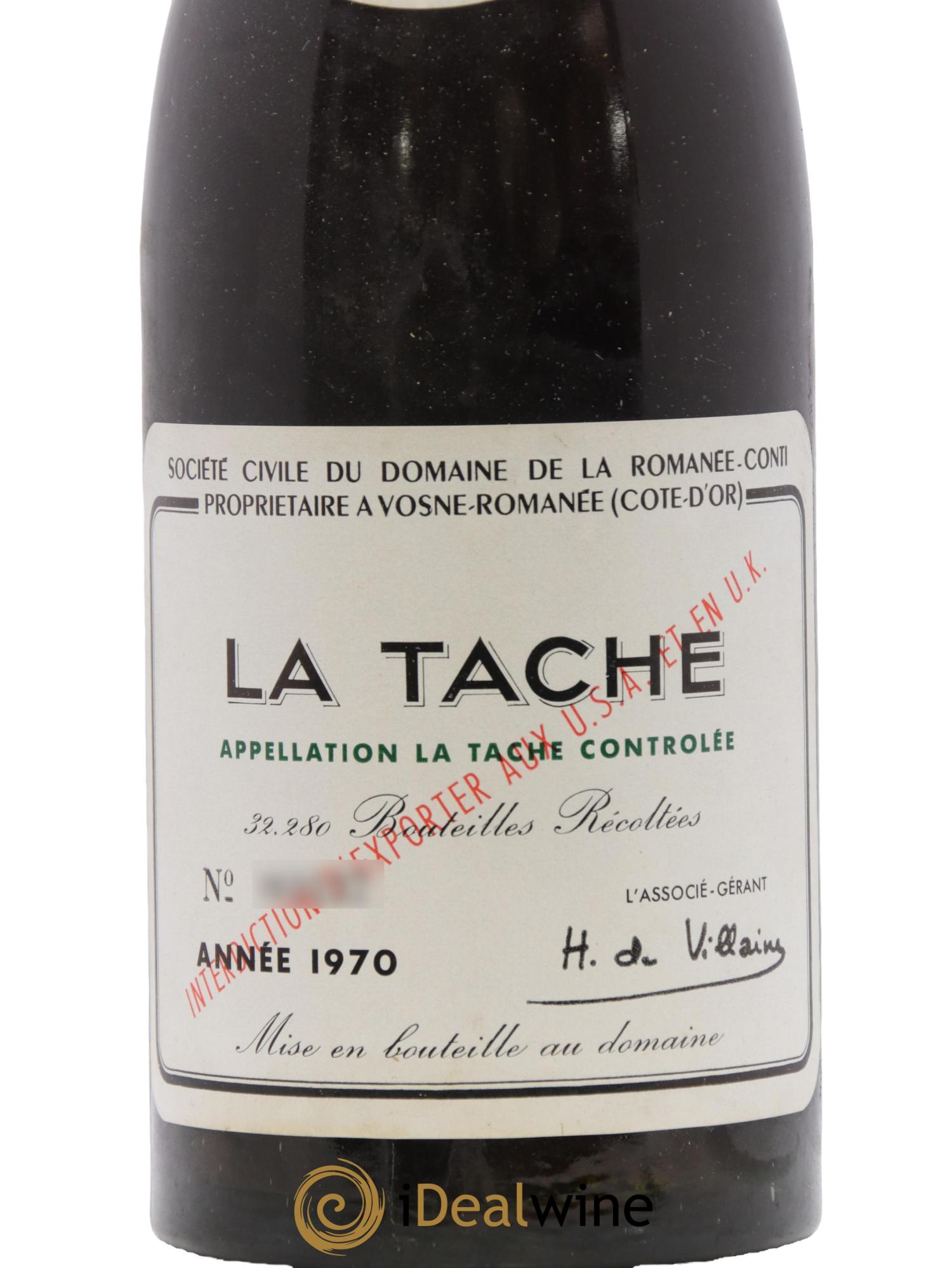 La Tâche Grand Cru Domaine de la Romanée-Conti 1970 - Lot of 1 bottle - 1