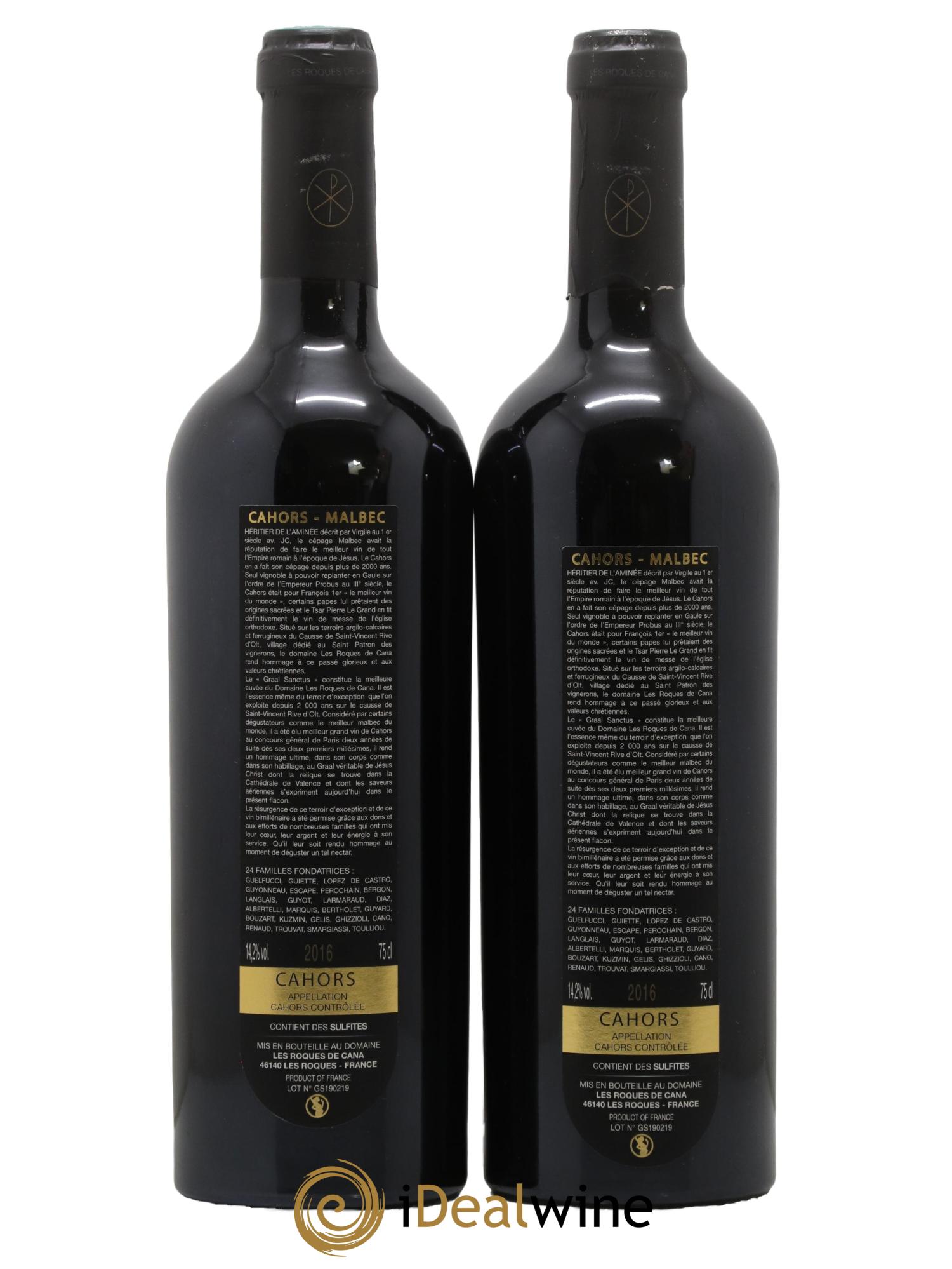 Cahors Graal Sanctus Domaine Les Roques de Cana 2016 - Lot de 2 bouteilles - 1