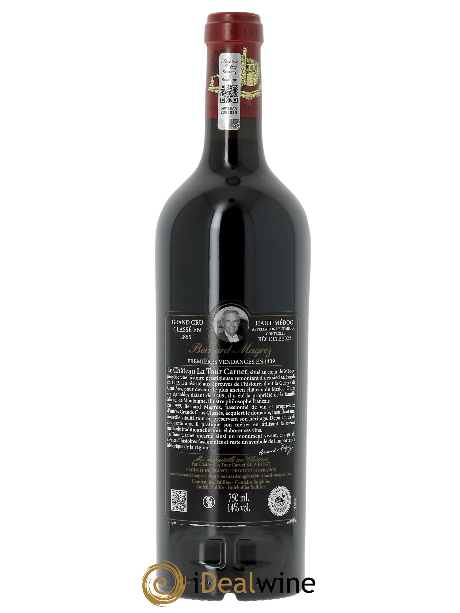 Château la Tour Carnet 4ème Grand Cru Classé (CBO à partir de 6 bts) 2022 - Lot de 1 bouteille - 1