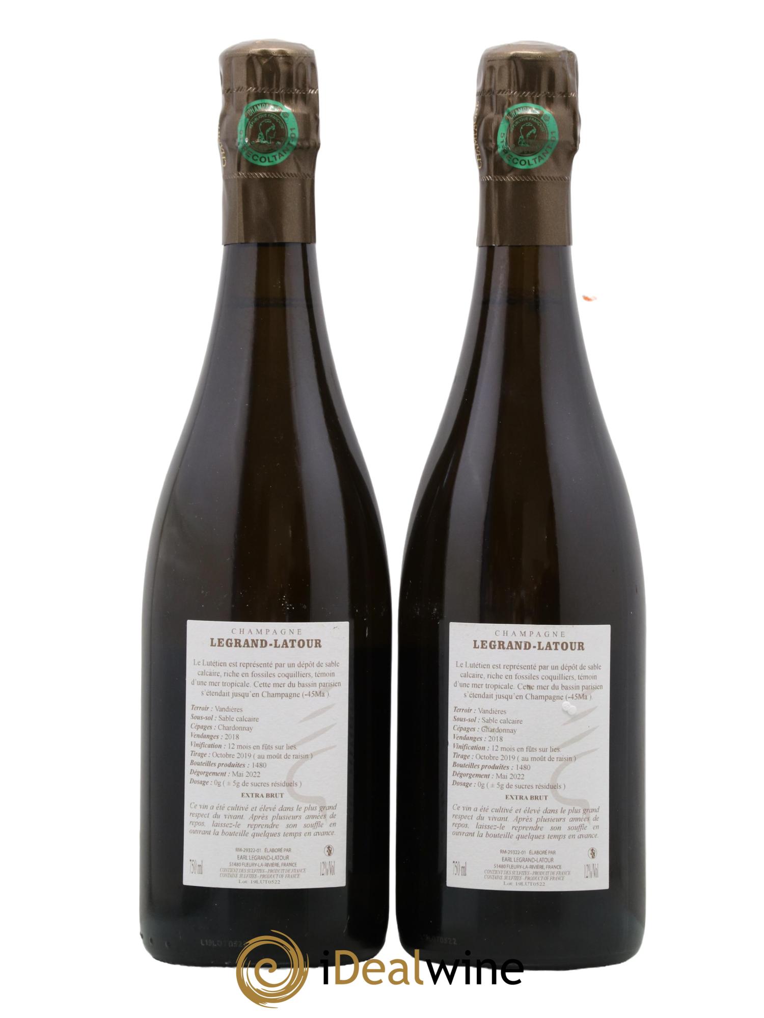 Champagne Extra Brut Lutetien Maison Legrand Latour 2018 - Lot de 2 bouteilles - 1