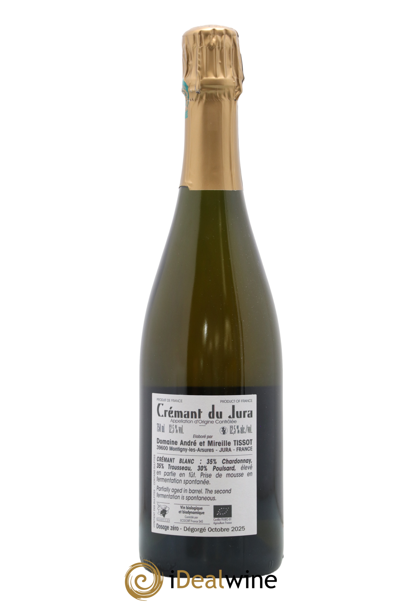 Crémant du Jura Dosage zéro Bénédicte et Stéphane Tissot - Lot de 1 bouteille - 1