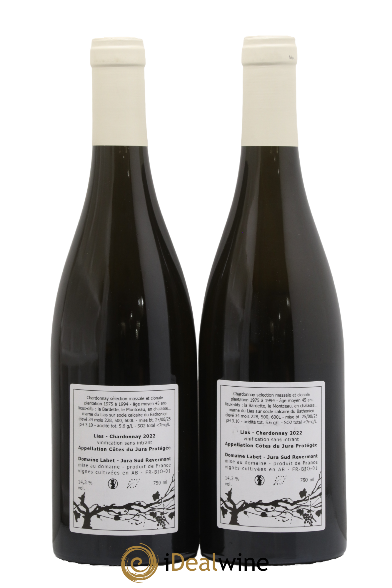 Côtes du Jura Chardonnay Lias Romain - Julien - Charline Labet 2022 - Lot de 2 bouteilles - 1