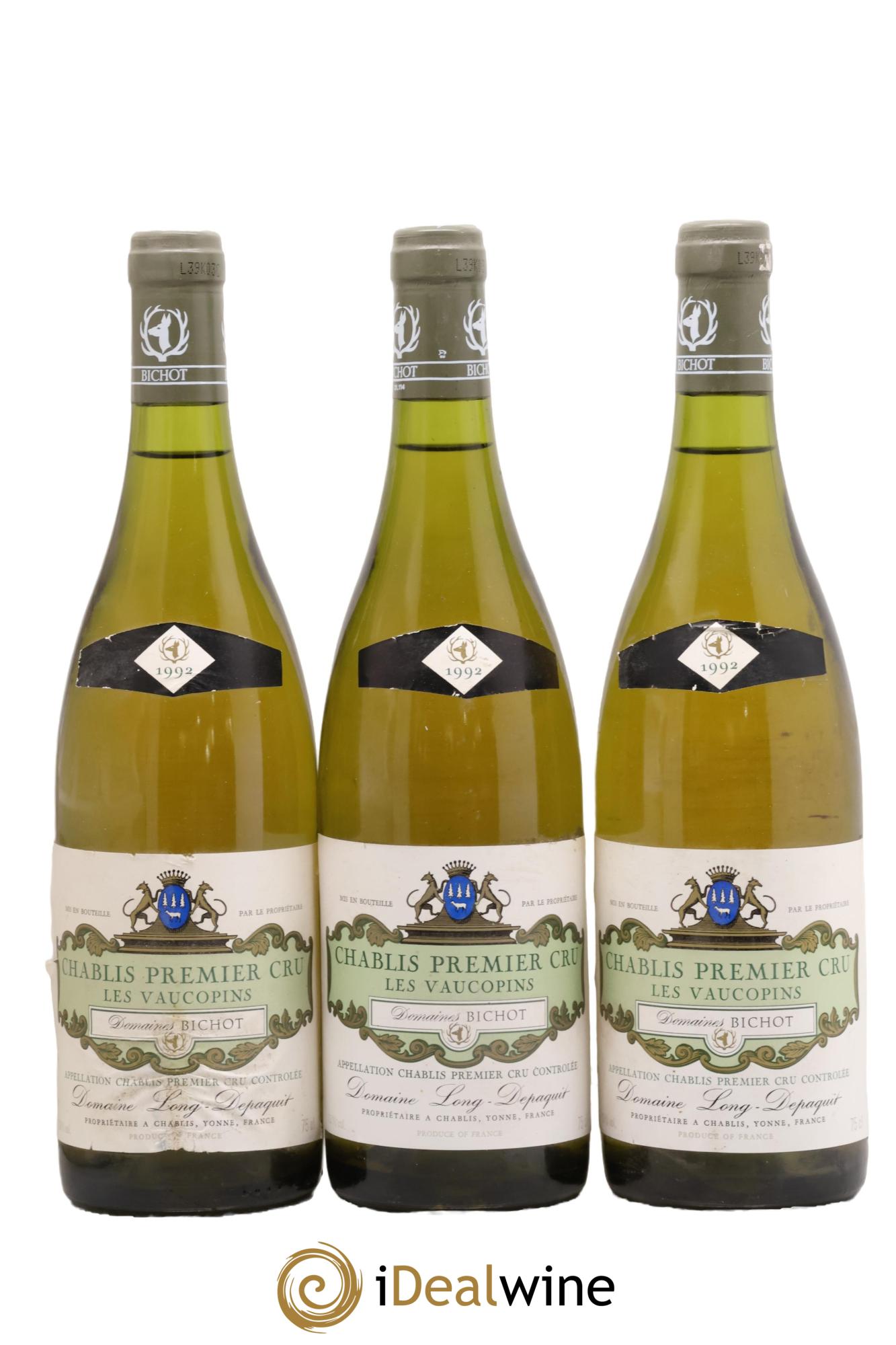 Chablis 1er Cru Vaucopins Domaine Bichot 1992 - Lot of 3 bottles - 0