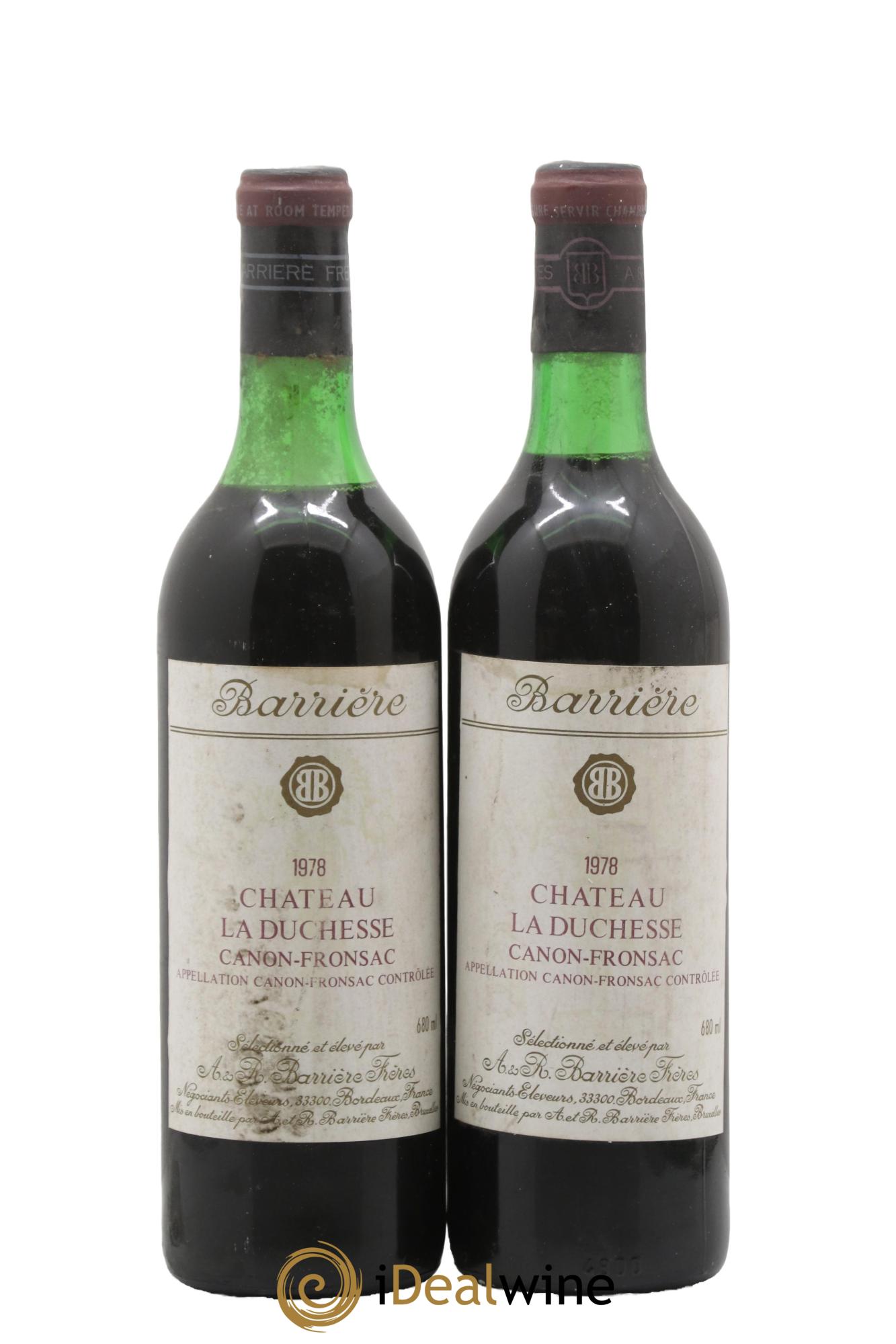 Canon-Fronsac Château La Duchesse A et R Barrière Frères 1978 - Lot de 2 bouteilles - 0