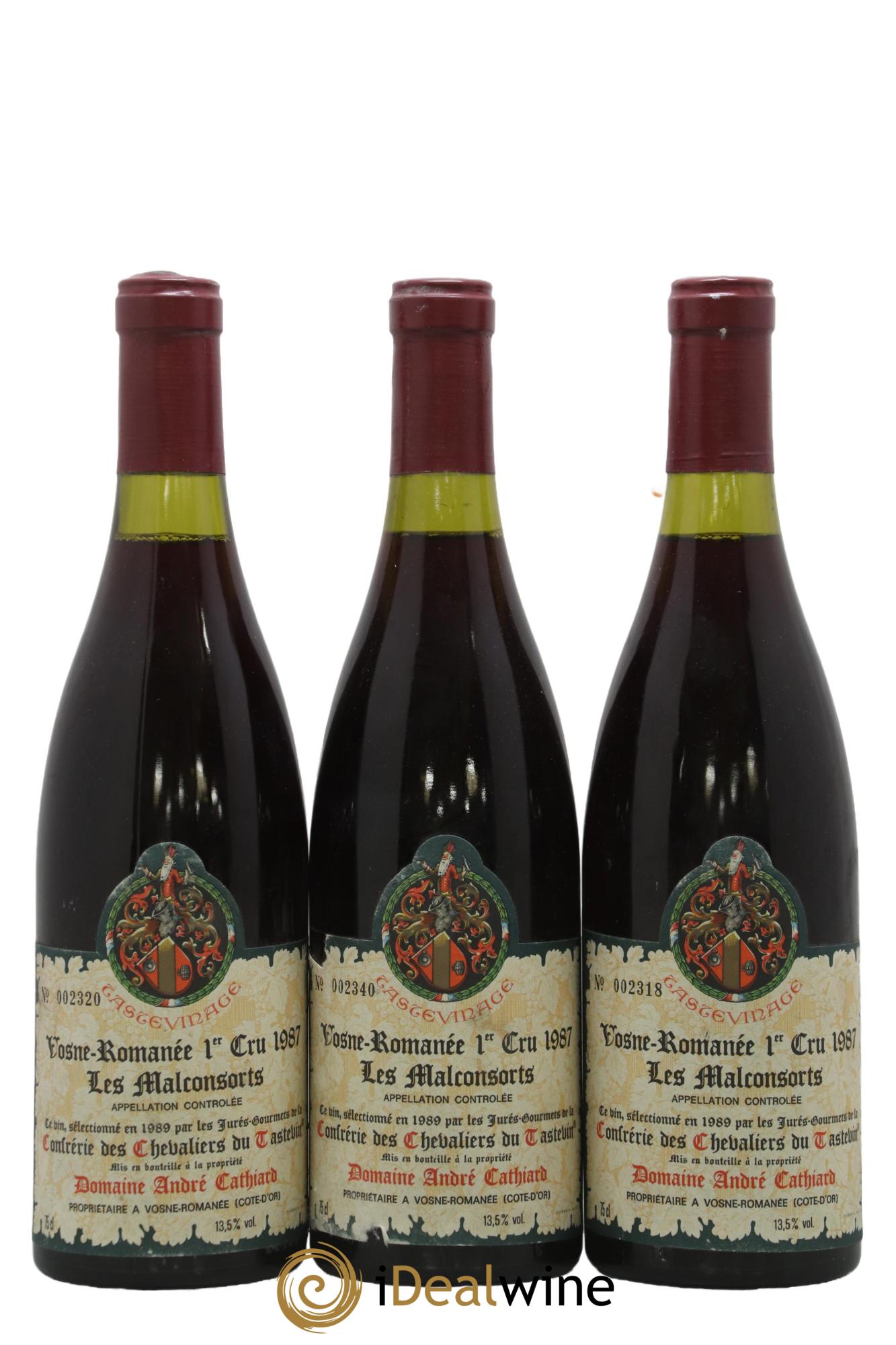 Vosne-Romanée Les Malconsorts André Cathiard Tastevinage 1987 - Lot de 3 bouteilles - 0