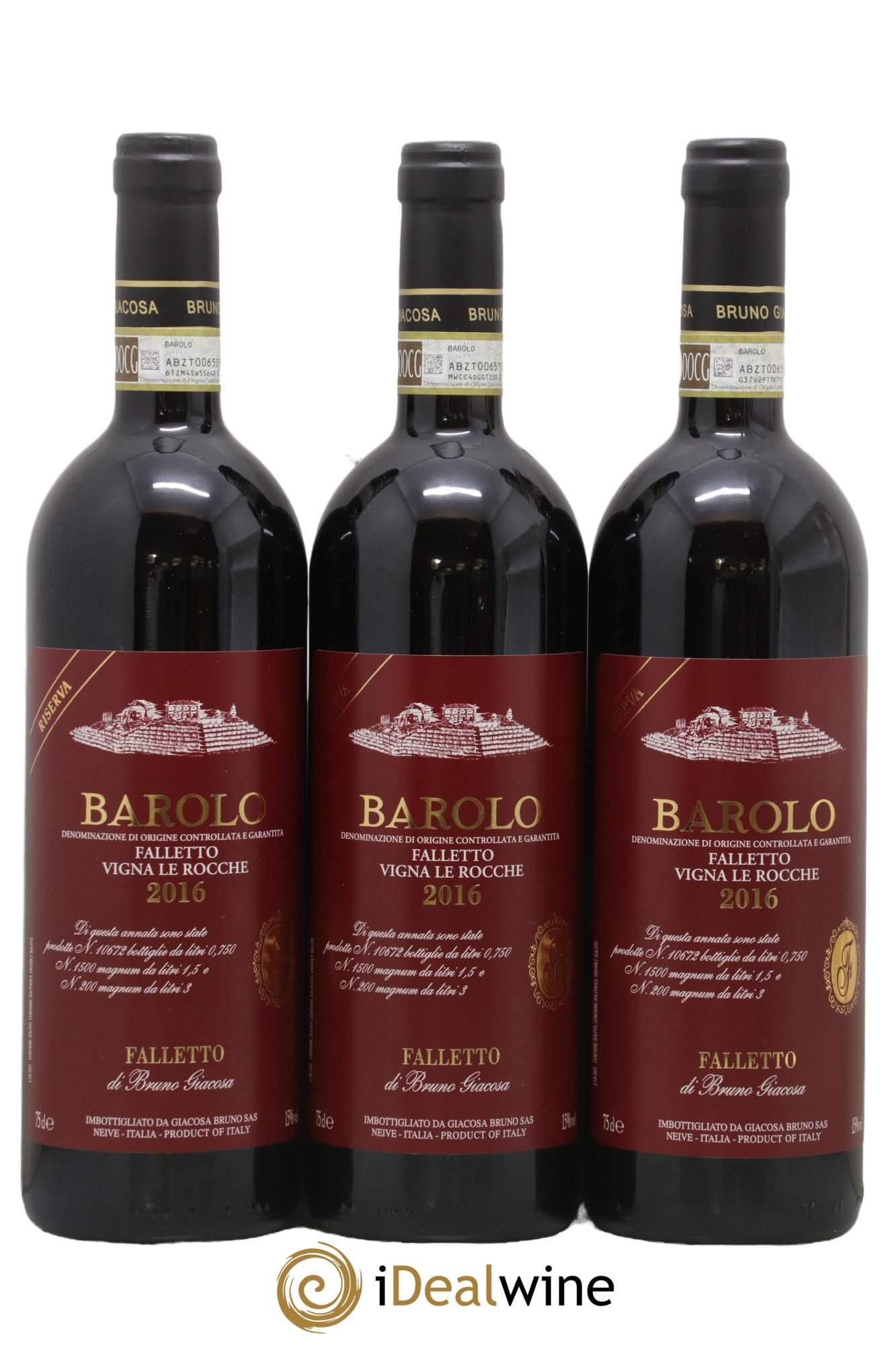 Barolo DOCG Riserva Le Rocche del Falletto Falletto - Bruno Giacosa 2016 - Lot de 3 bouteilles - 0