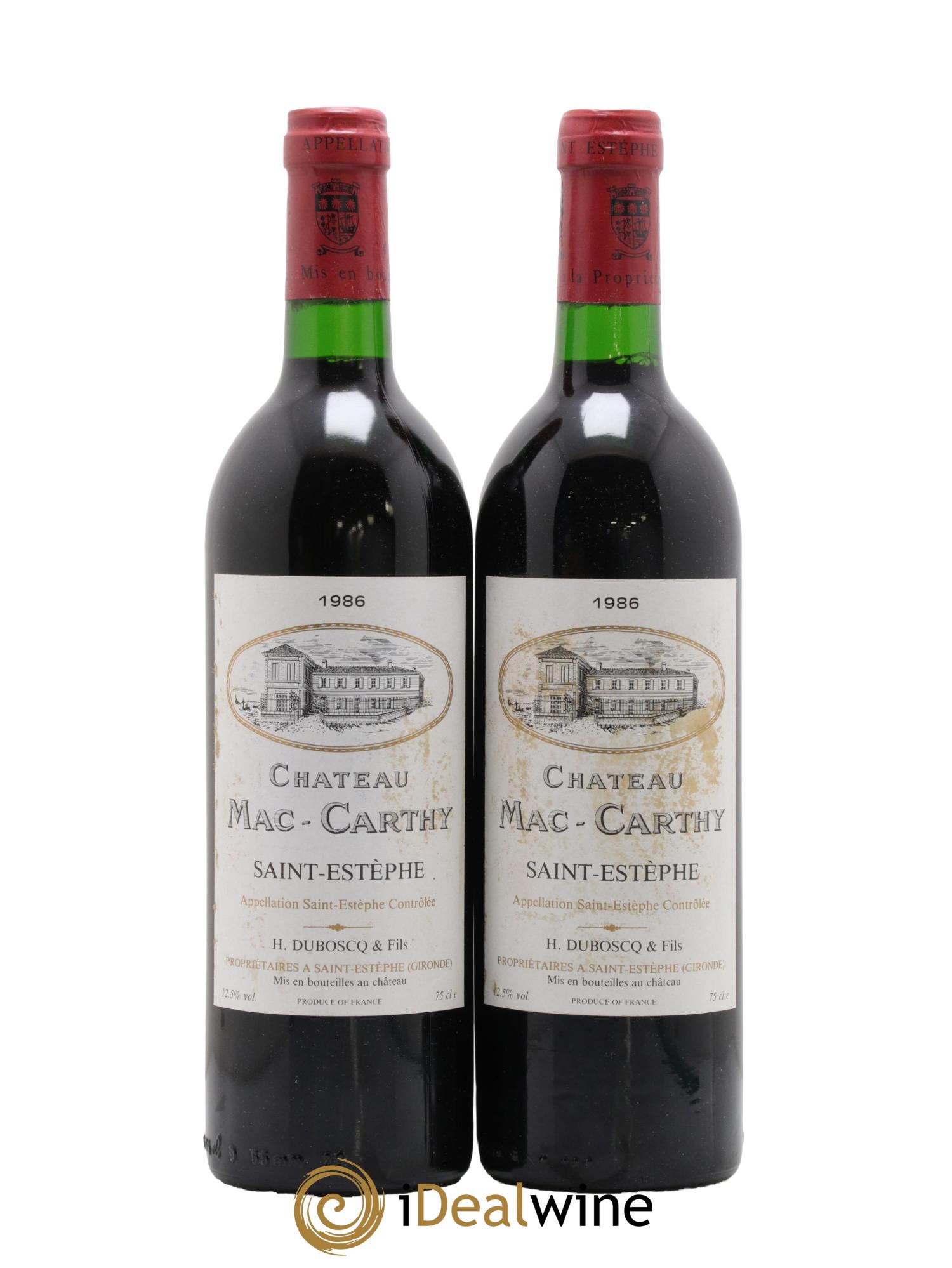 Saint-Estèphe Château Mac Carthy 1986 - Lot de 2 bouteilles - 0