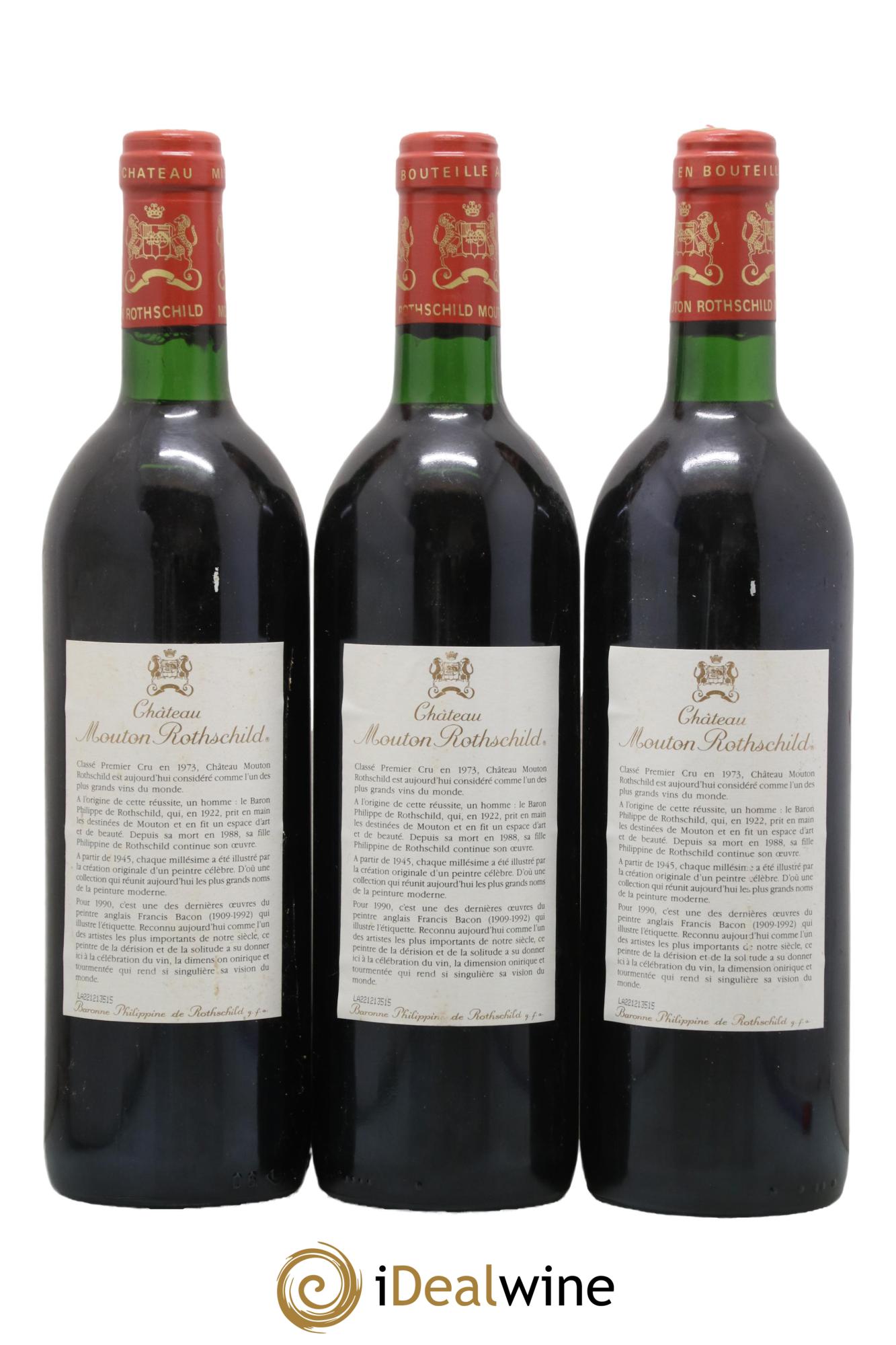 Château Mouton Rothschild 1er Grand Cru Classé 1990 - Lot de 3 bouteilles - 1
