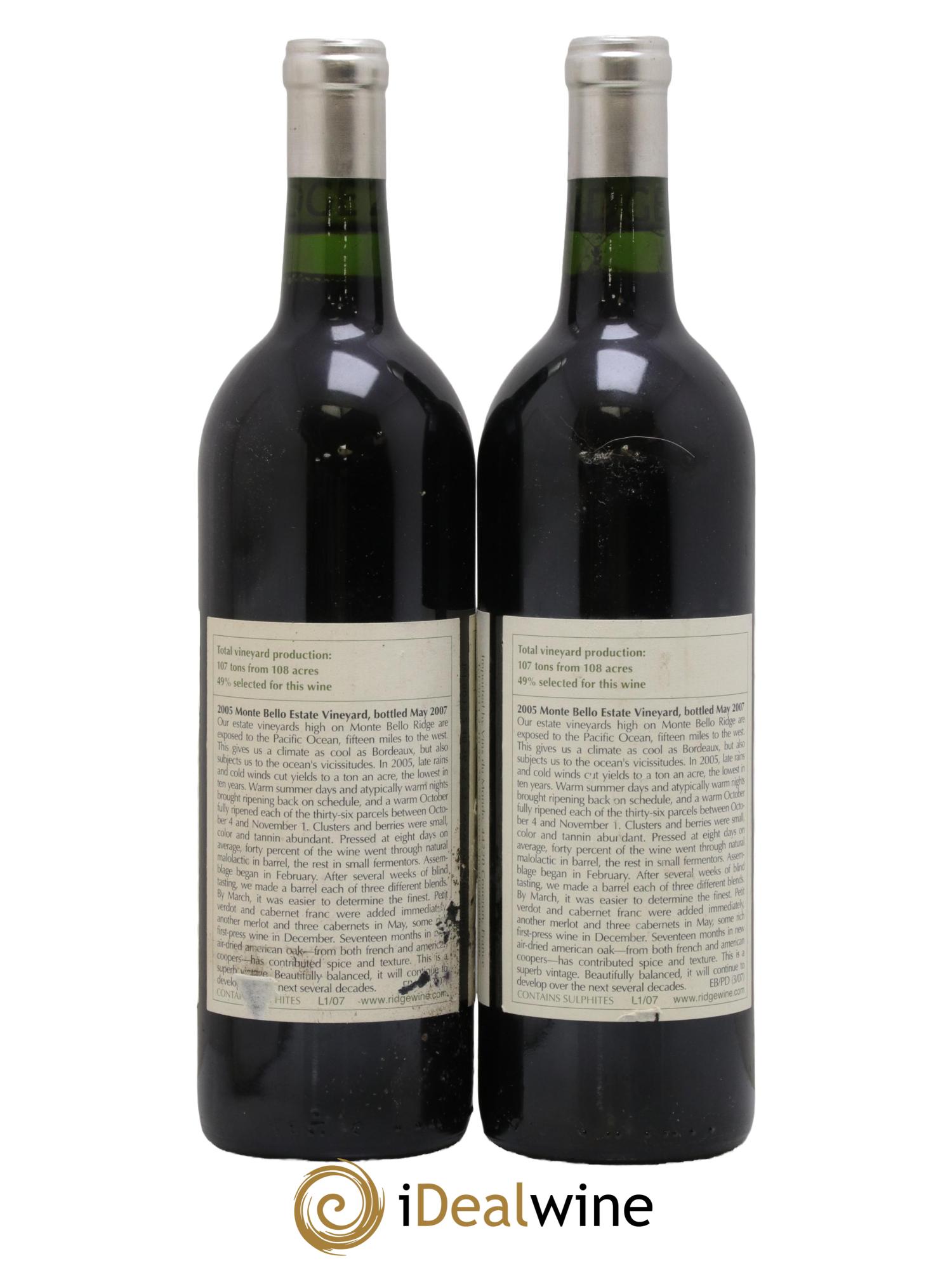 Santa Cruz Mountains Monte Bello Ridge Vineyards 2005 - Posten von 2 Flaschen - 1