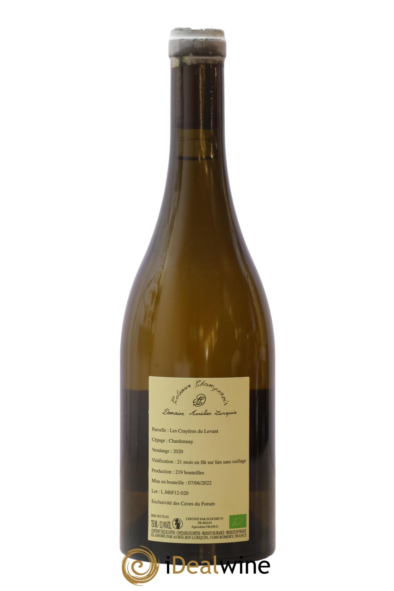 Chardonnay Les Crayères du Levant Aurélien Lurquin  2020 - Lot de 1 bouteille - 1