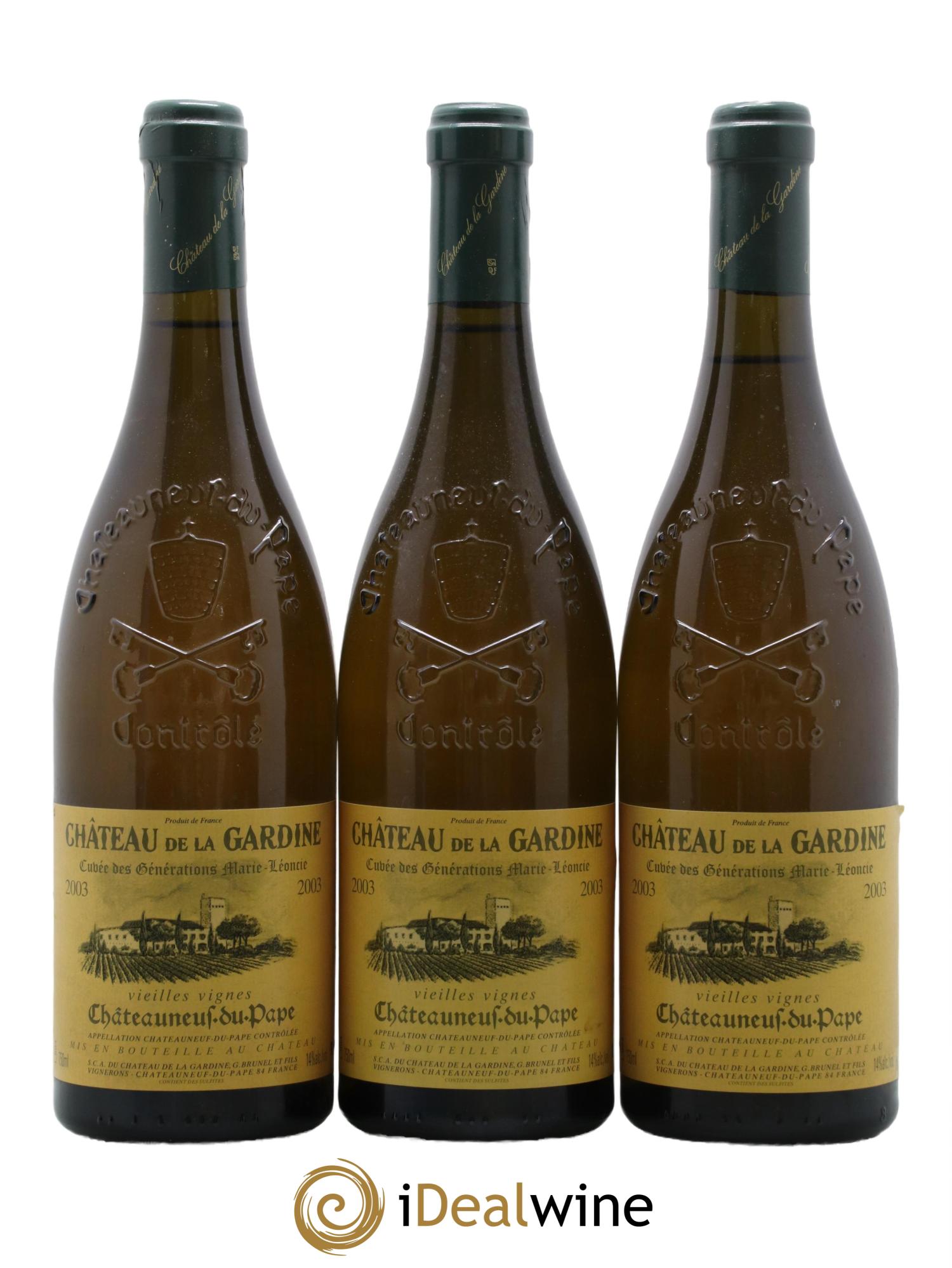 Châteauneuf-du-Pape La Gardine Cuvée des Générations Marie Léoncie Famille Brunel Vieilles Vignes 2003 - Lotto di 3 bottiglie - 0