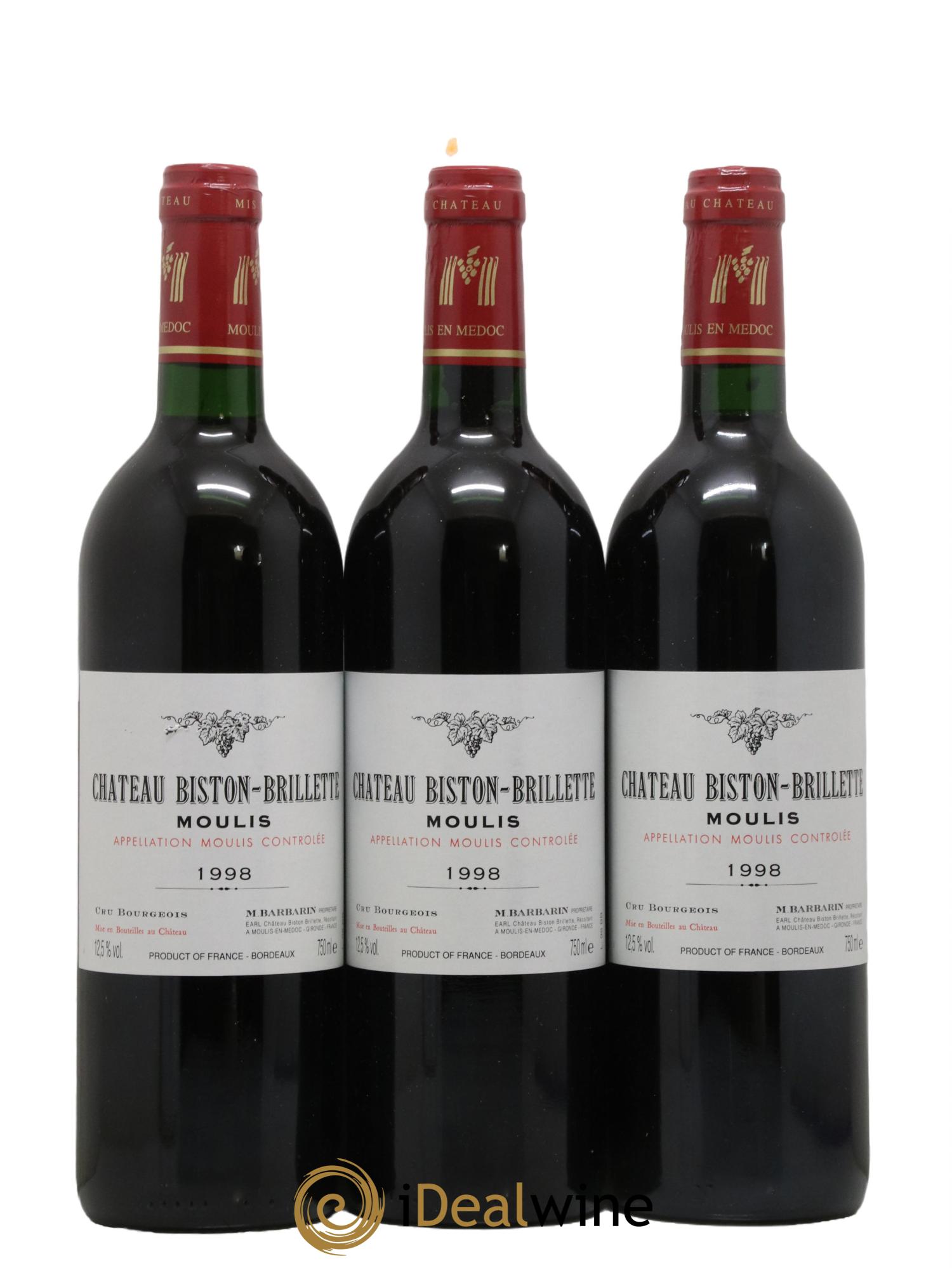 Château Biston Brillette 1998 - Lot of 3 bottles - 0