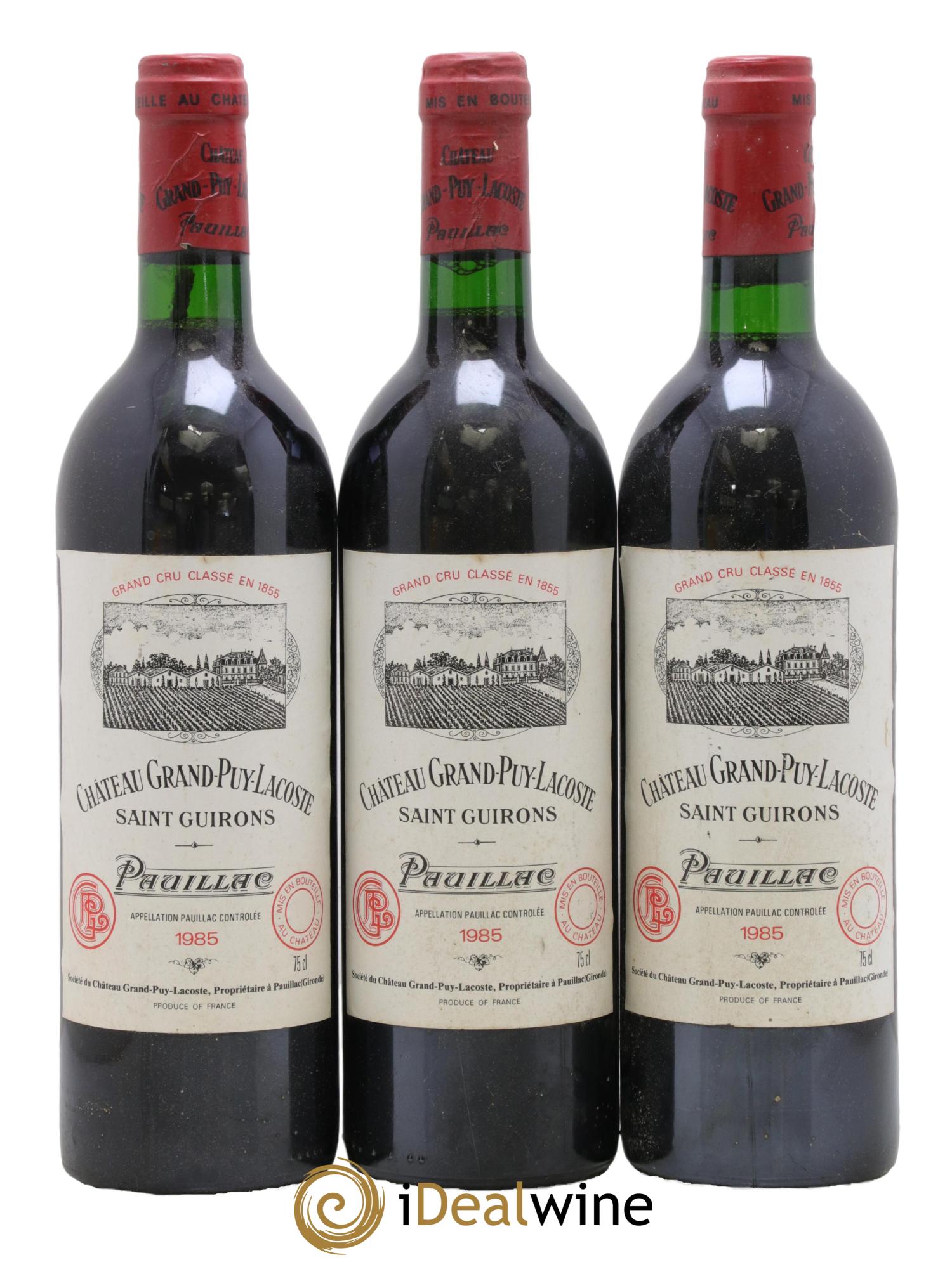 Château Grand Puy Lacoste 5ème Grand Cru Classé 1985 - Posten von 3 Flaschen - 0