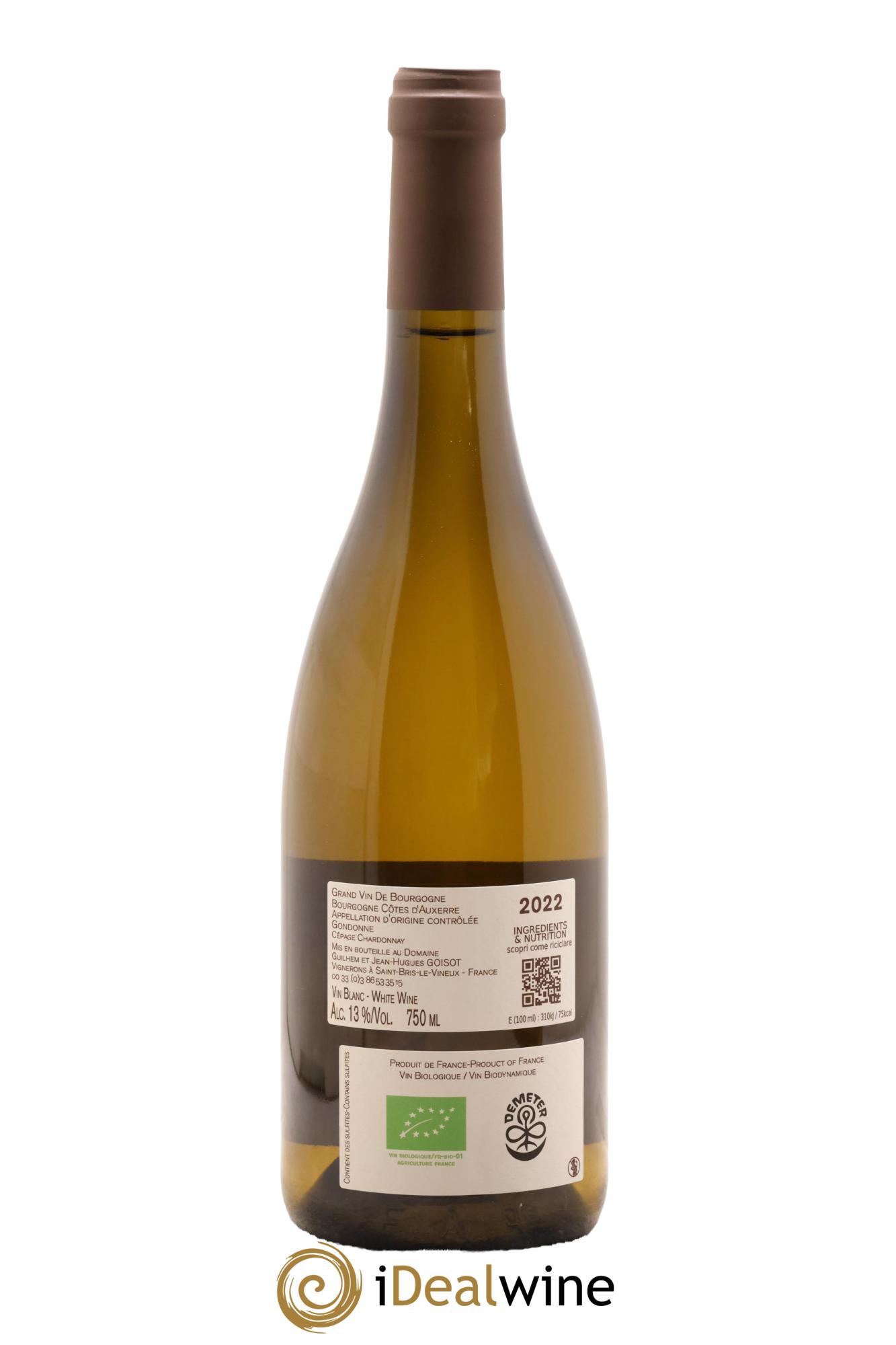 Bourgogne Côtes d'Auxerre Gondonne Goisot 2022 - Lot de 1 bouteille - 1
