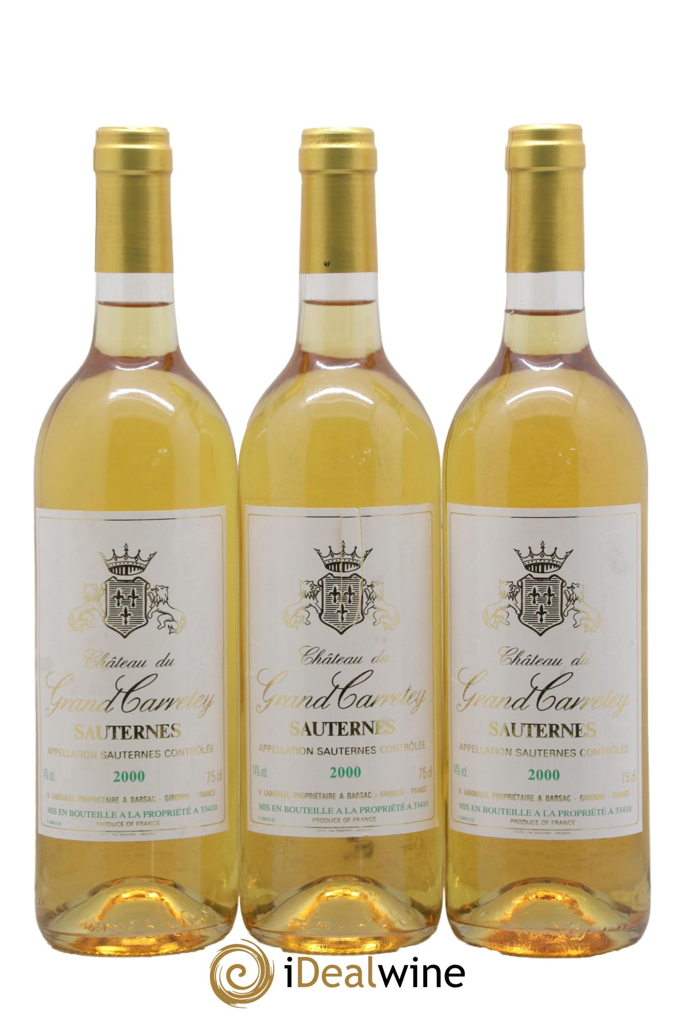 Sauternes Château du Grand Carretey 2000 - Lotto di 3 bottiglie - 0
