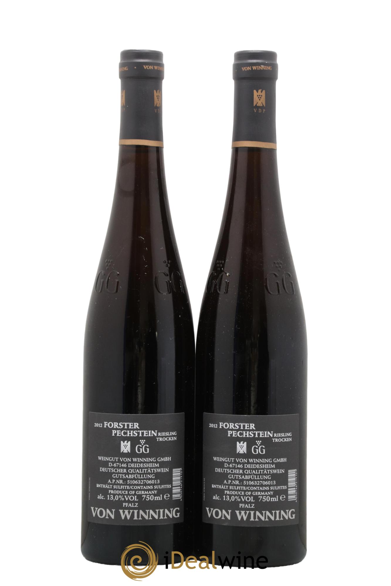 Allemagne Pfalz Pechstein GG Von Winning 2012 - Lot de 2 bouteilles - 1