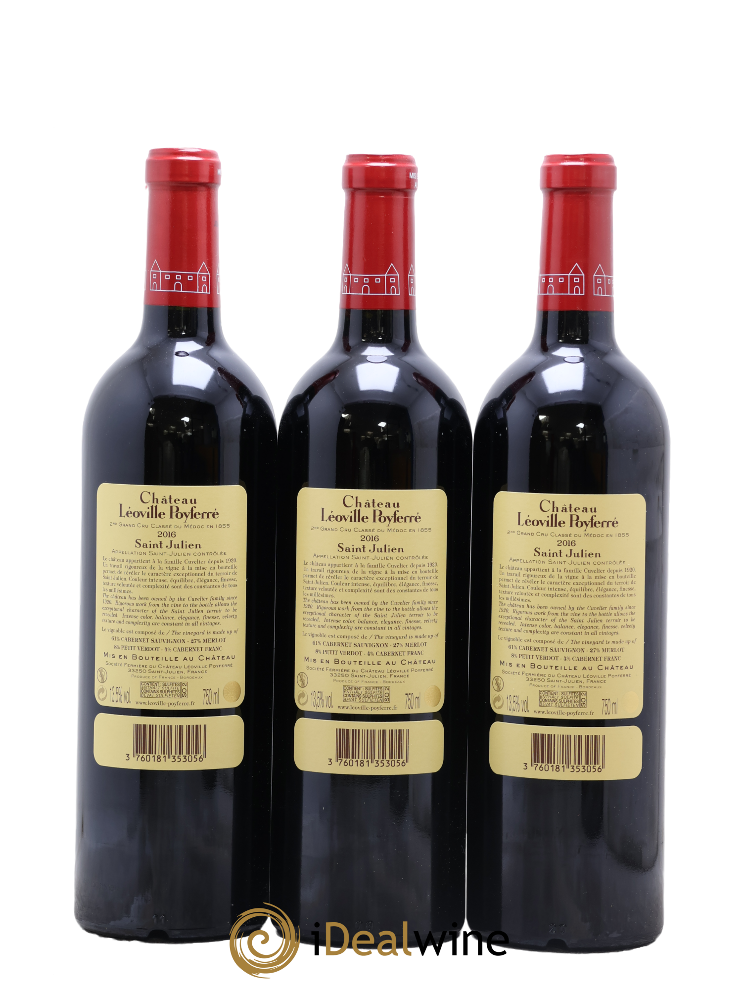 Château Léoville Poyferré 2ème Grand Cru Classé 2016 - Lotto di 3 bottiglie - 1
