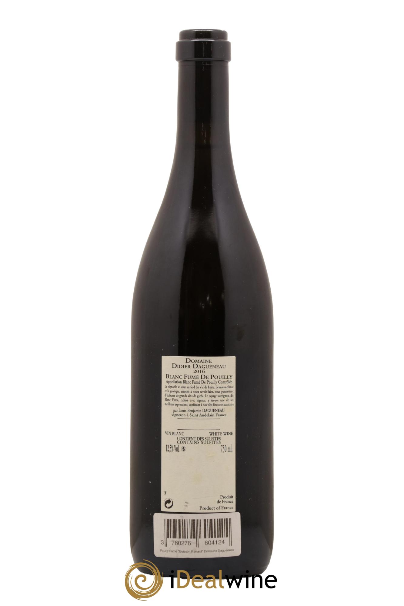 Vin de France (anciennement Pouilly-Fumé) Buisson Renard Dagueneau (Domaine Didier - Louis-Benjamin) 2016 - Lot de 1 bouteille - 1