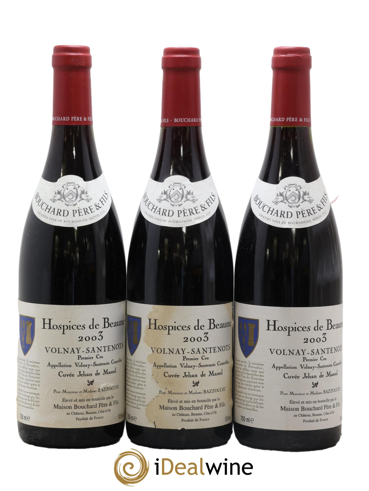Volnay 1er Cru Santenots Cuvee Jehan De Massol Hospices De Beaune Maison Bouchard Pere & Fils 2003 - Posten von 3 Flaschen - 0