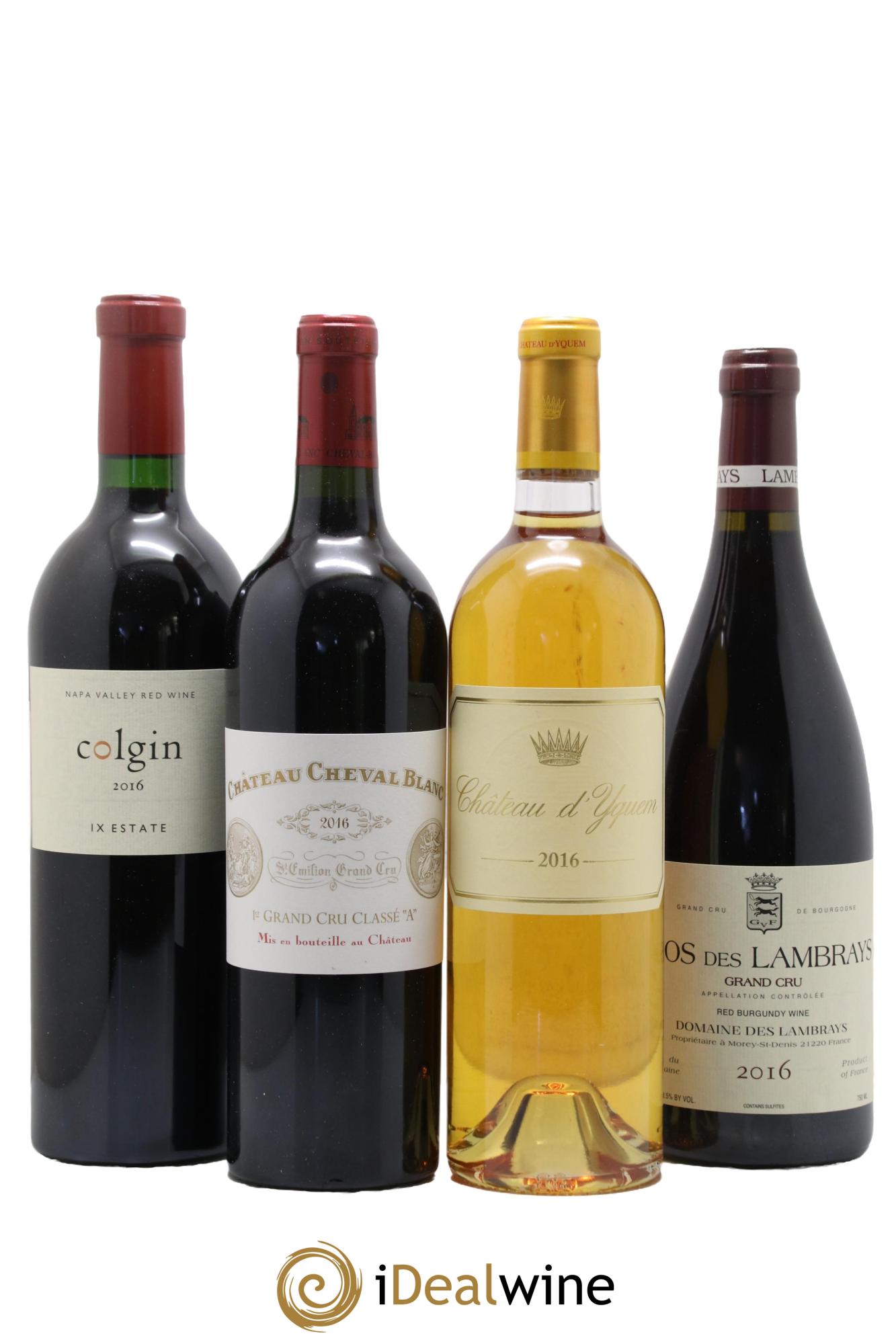 Caisse Assortiment Vins d'Exception Clos de Lambrays - Cheval Blanc - Yquem - Colgin IX Estate Red LVMH  2016 - Lot de 4 bouteilles - 0