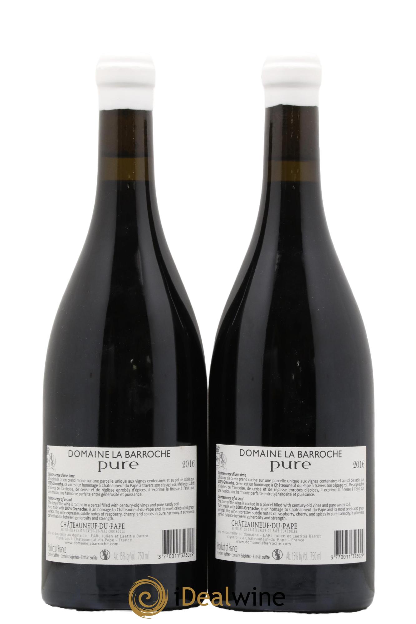 Châteauneuf-du-Pape Cuvée Pure Domaine La Barroche 2016 - Lot de 2 bouteilles - 1