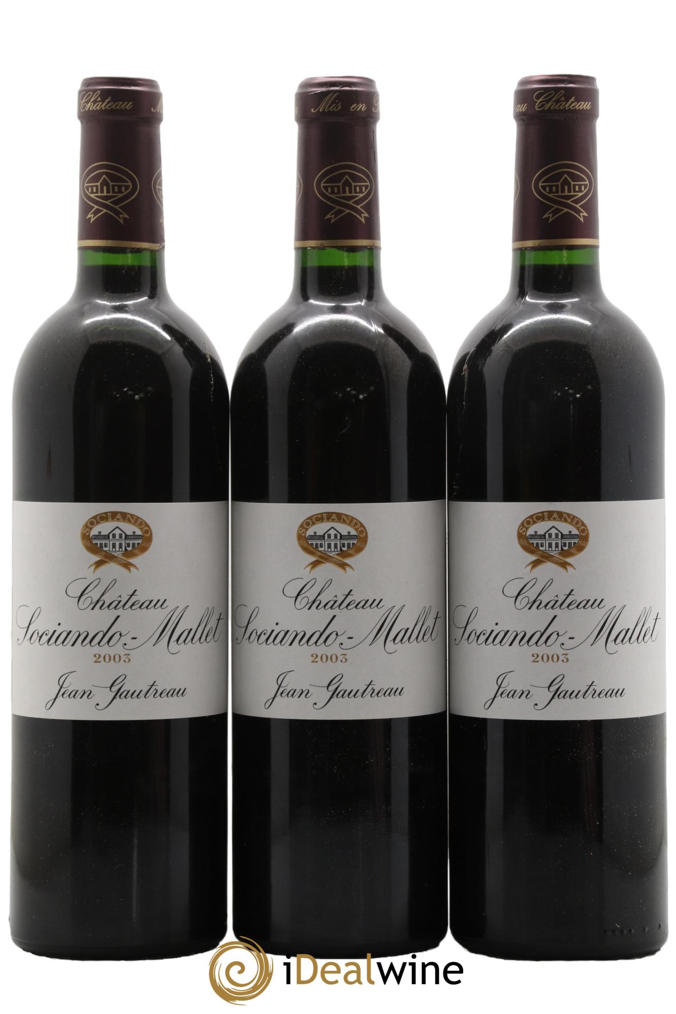 Château Sociando Mallet 2003 - Lotto di 3 bottiglie - 0