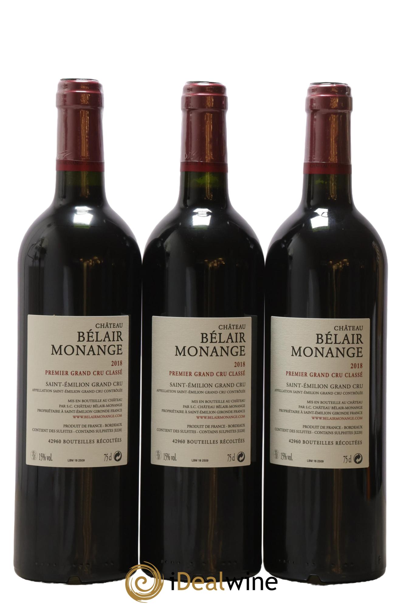 Château Belair (Belair-Monange) 1er Grand Cru Classé B 2018 - Lot of 3 bottles - 1