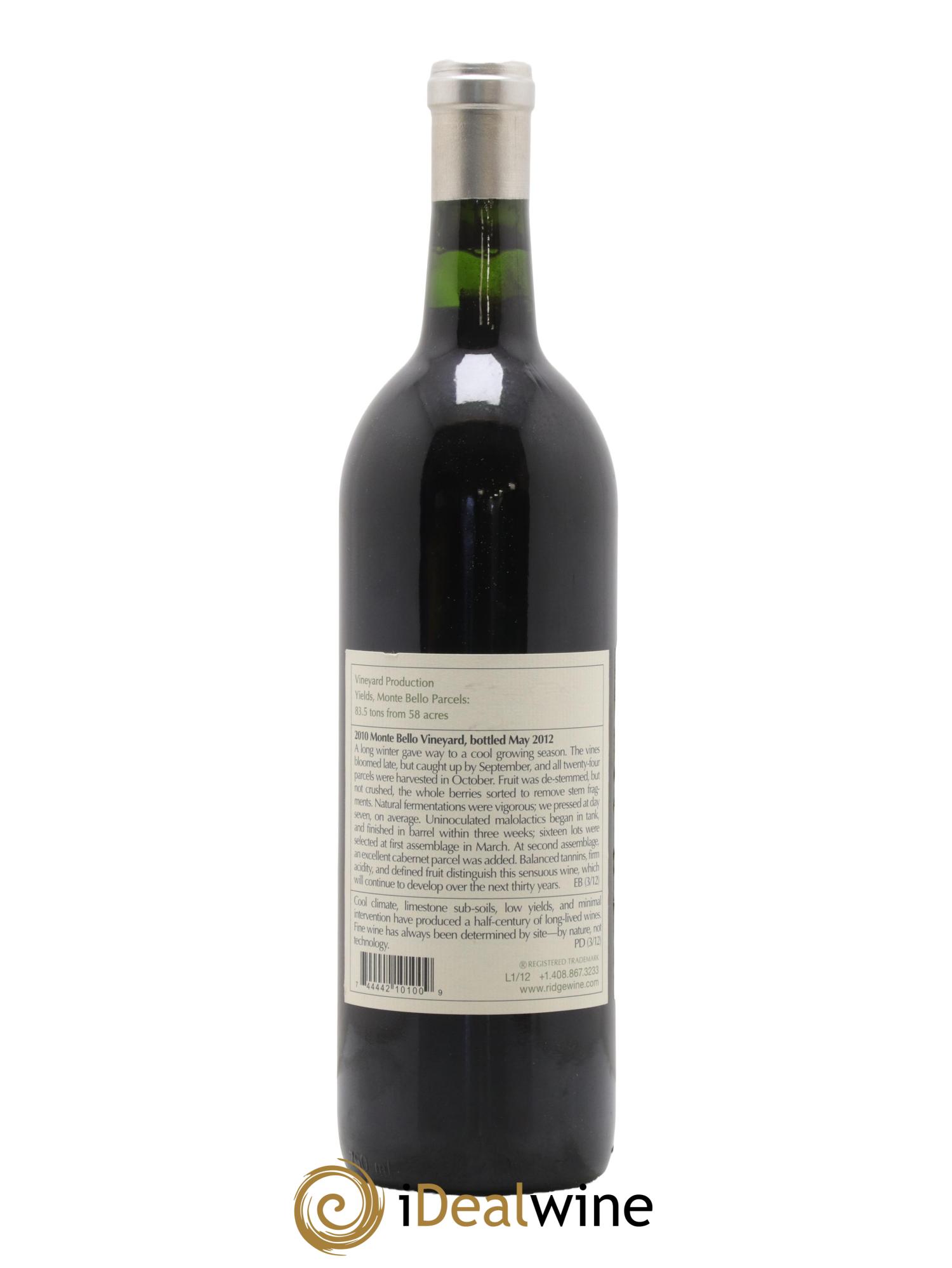 Santa Cruz Mountains Monte Bello Ridge Vineyards 2010 - Posten von 1 Flasche - 1