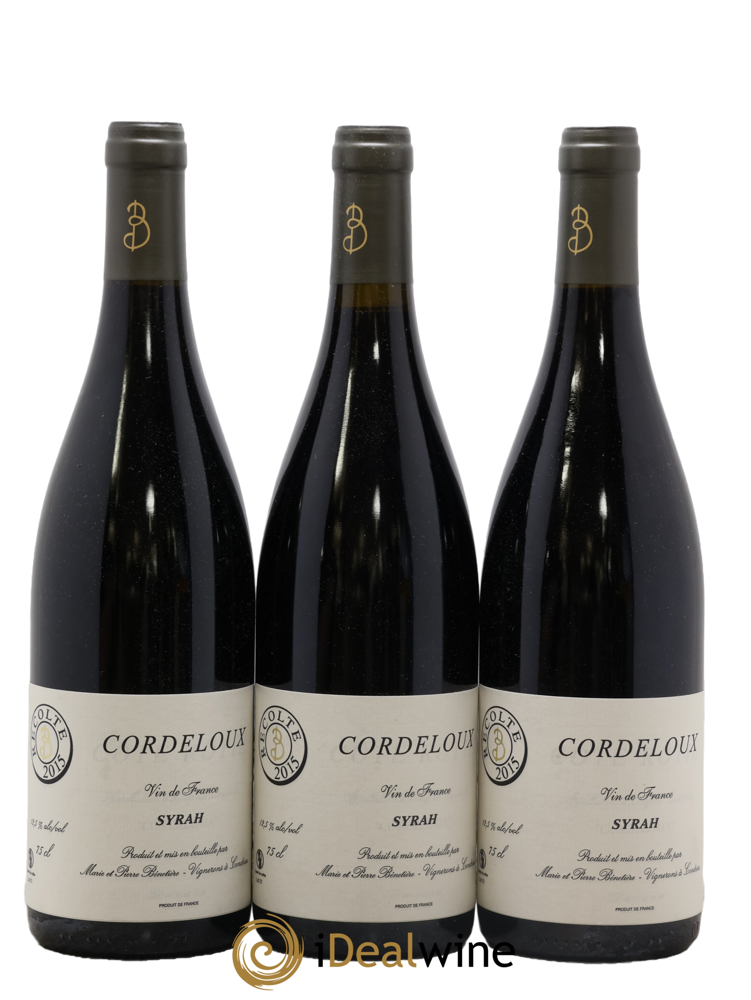 Vin de France Syrah Cordeloux Marie et Pierre Bénetière (Domaine) 2015 - Posten von 3 Flaschen - 0
