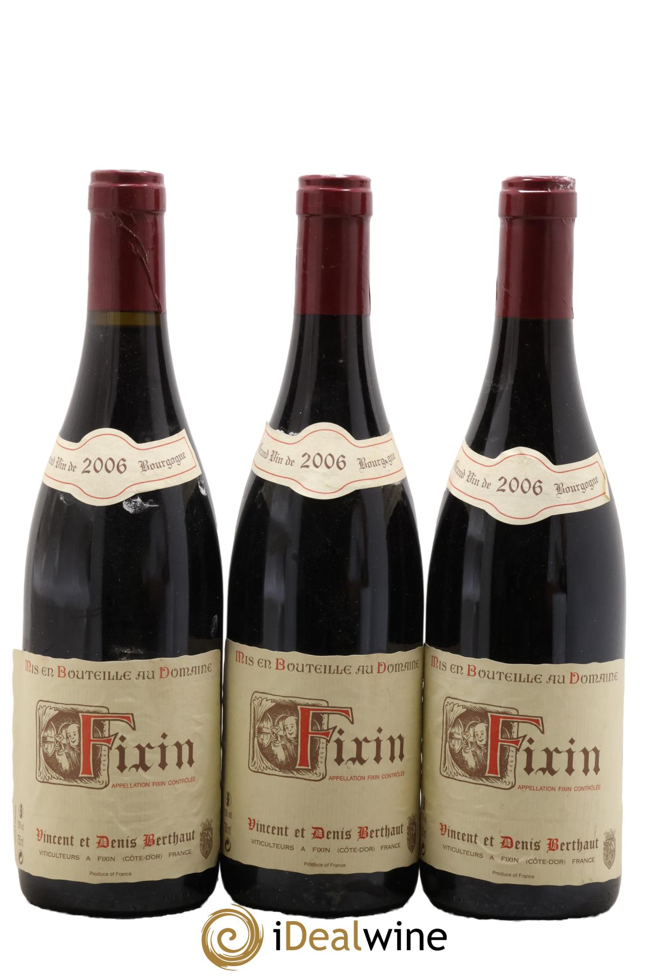 Fixin Vincent et Denis Berthaut 2006 - Lot de 3 bouteilles - 0