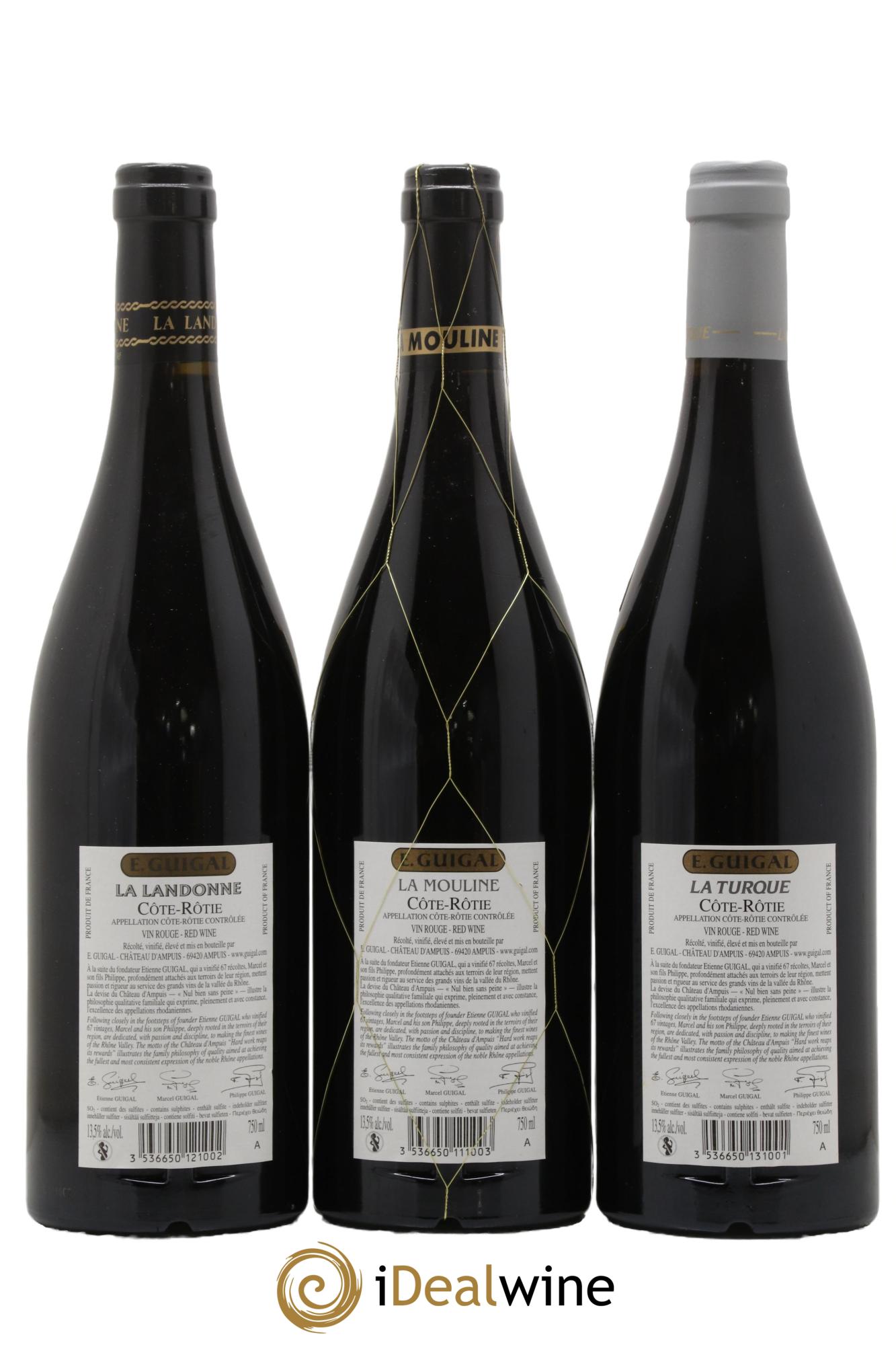 Côte-Rôtie Guigal Trilogie La Turque - La Landonne - La Mouline 2012 - Lot de 3 bouteilles - 1