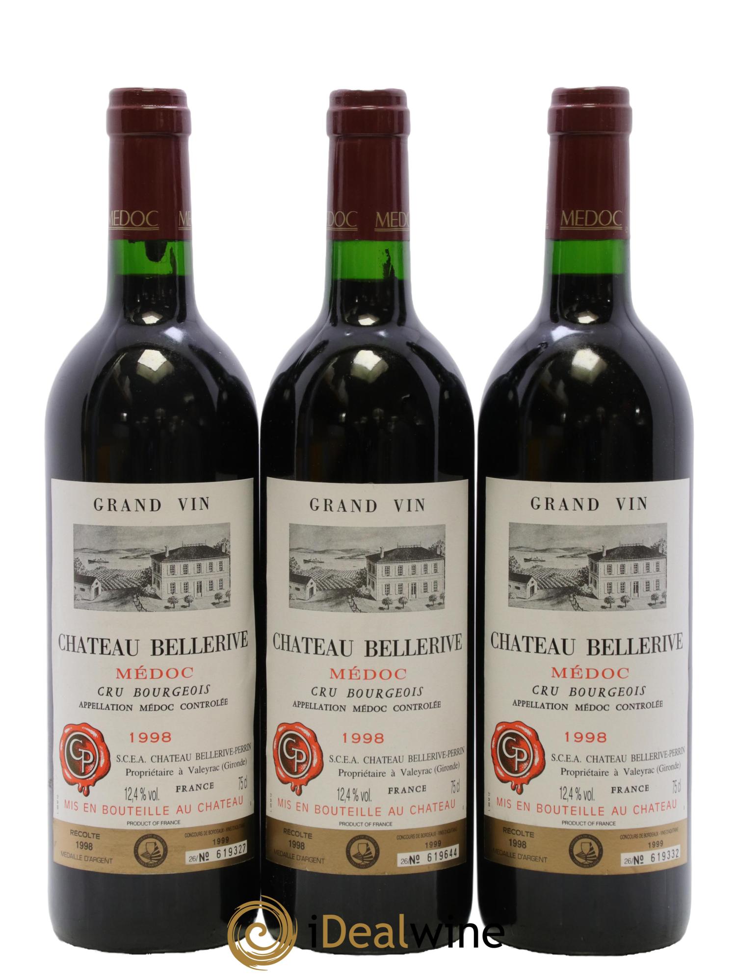 Château Bellerive Cru Bourgeois 1998 - Lot de 3 bouteilles - 0