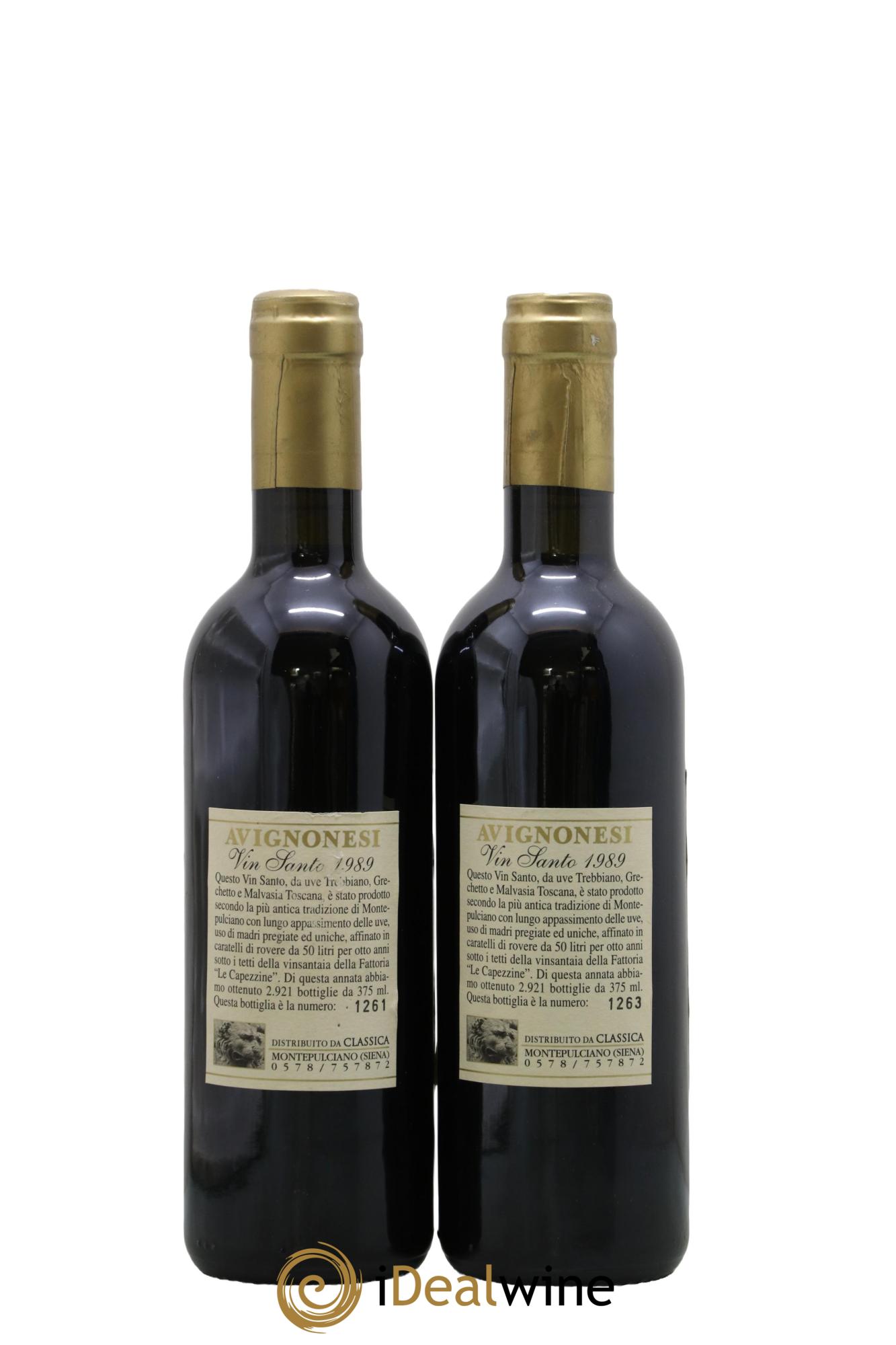 Italie Vino Da Tavola di Toscana Vin Santo Avignonesi 1989 - Posten von 2 Demi-Flaschen - 1