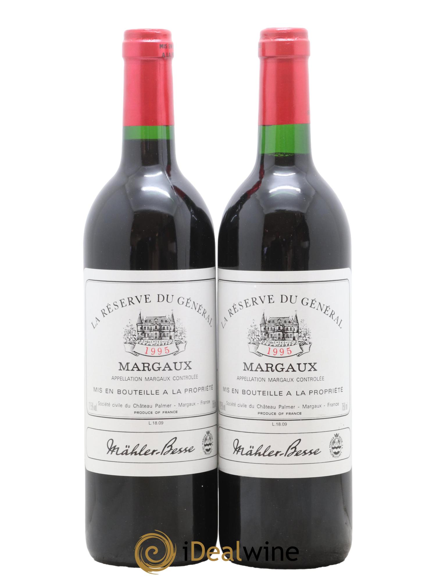 Bordeaux Margaux Reserve Du General Chateau Palmer 1995 - Lot de 2 bouteilles - 0