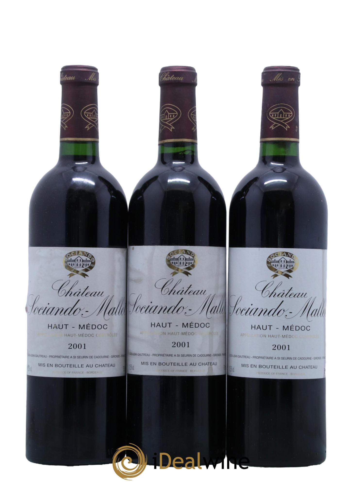Château Sociando Mallet 2001 - Lot de 3 bouteilles - 0