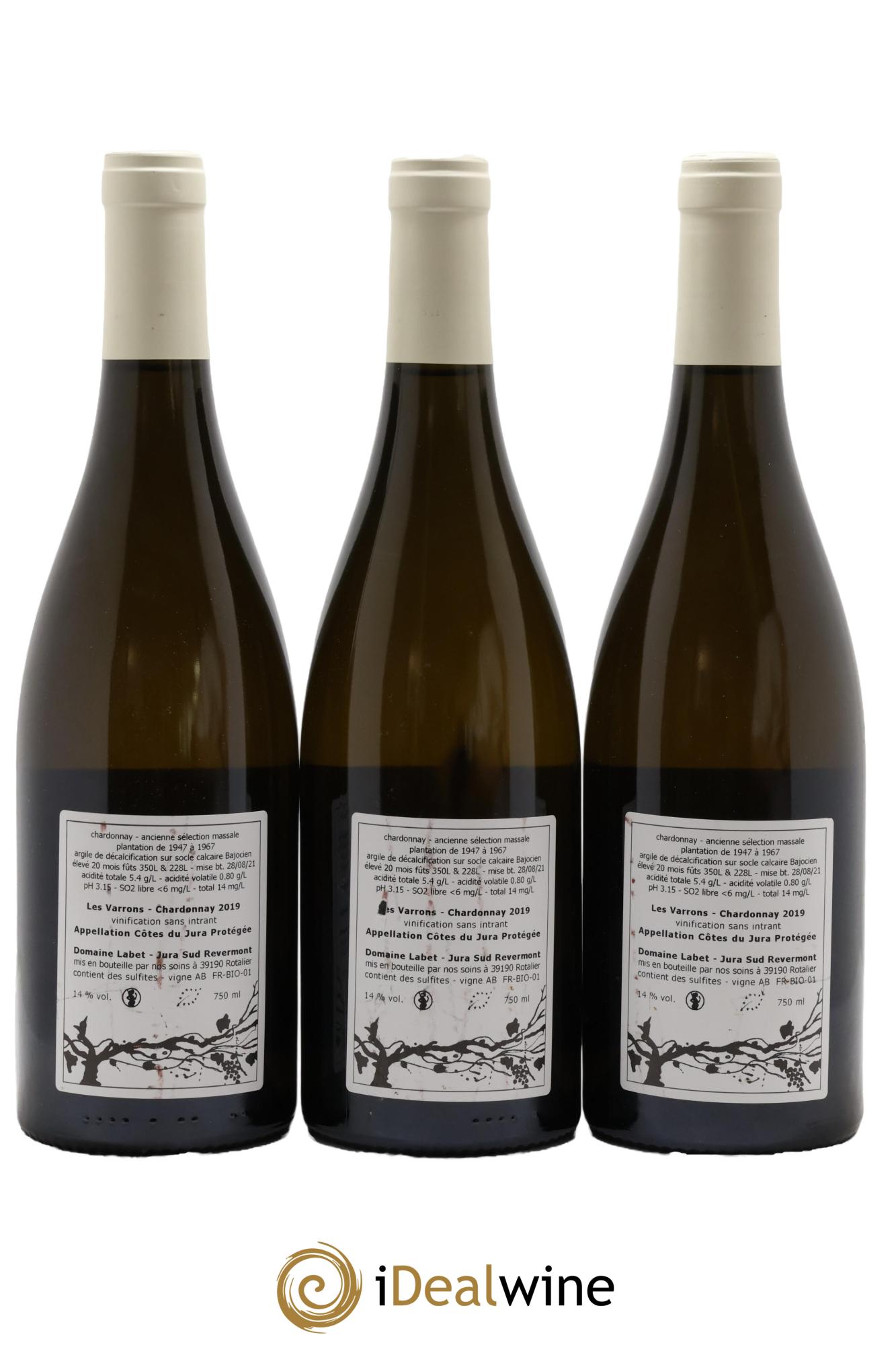 Côtes du Jura Chardonnay Les Varrons Romain - Julien - Charline Labet 2019 - Posten von 3 Flaschen - 1