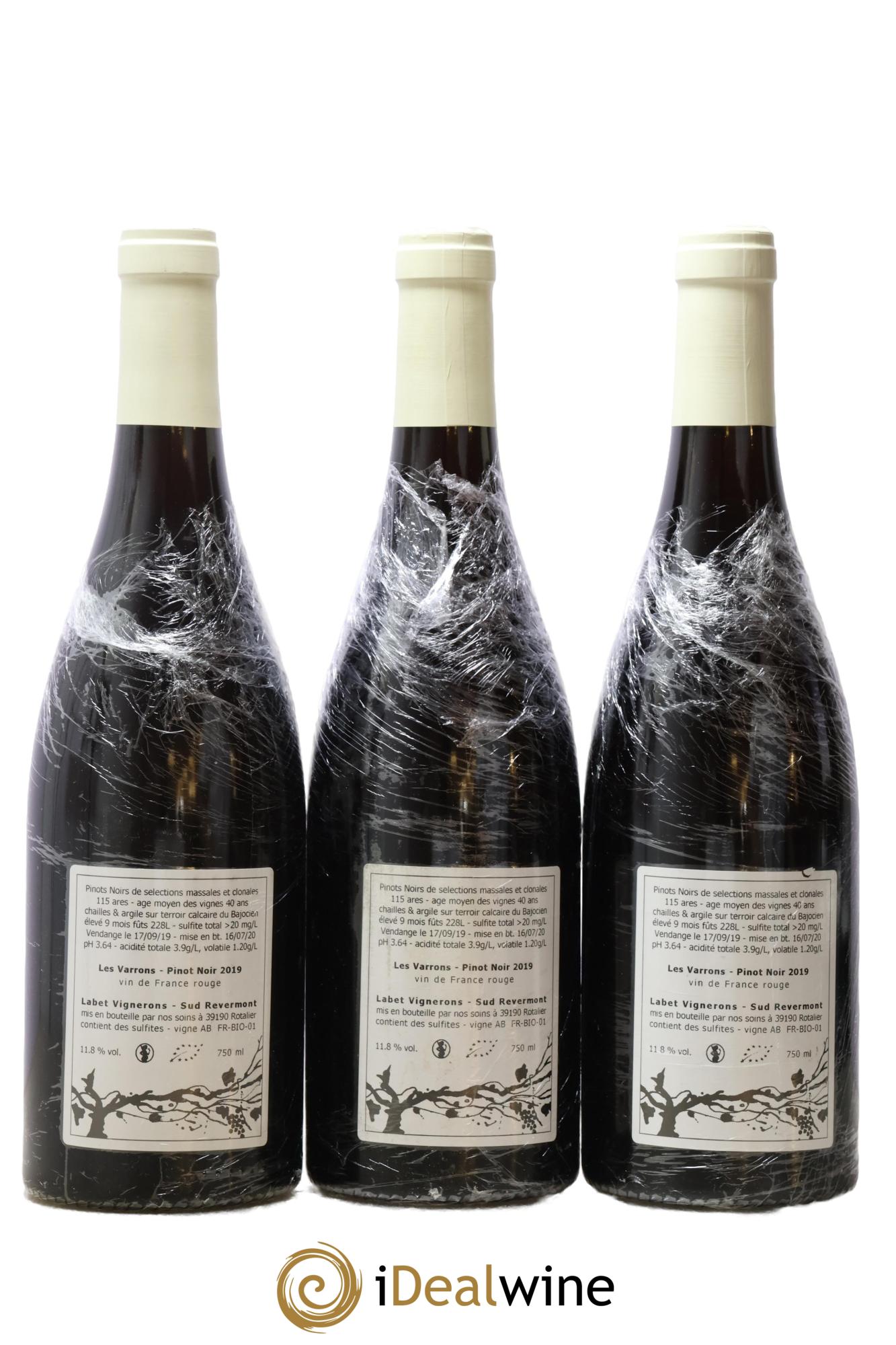 Côtes du Jura Pinot Noir Les Varrons Romain - Julien - Charline Labet 2019 - Lot de 3 bouteilles - 1