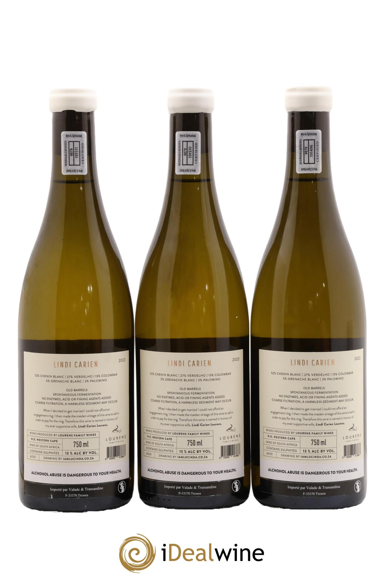Western Cape Lourens Family Wines Lindi Carien  2022 - Posten von 3 Flaschen - 1