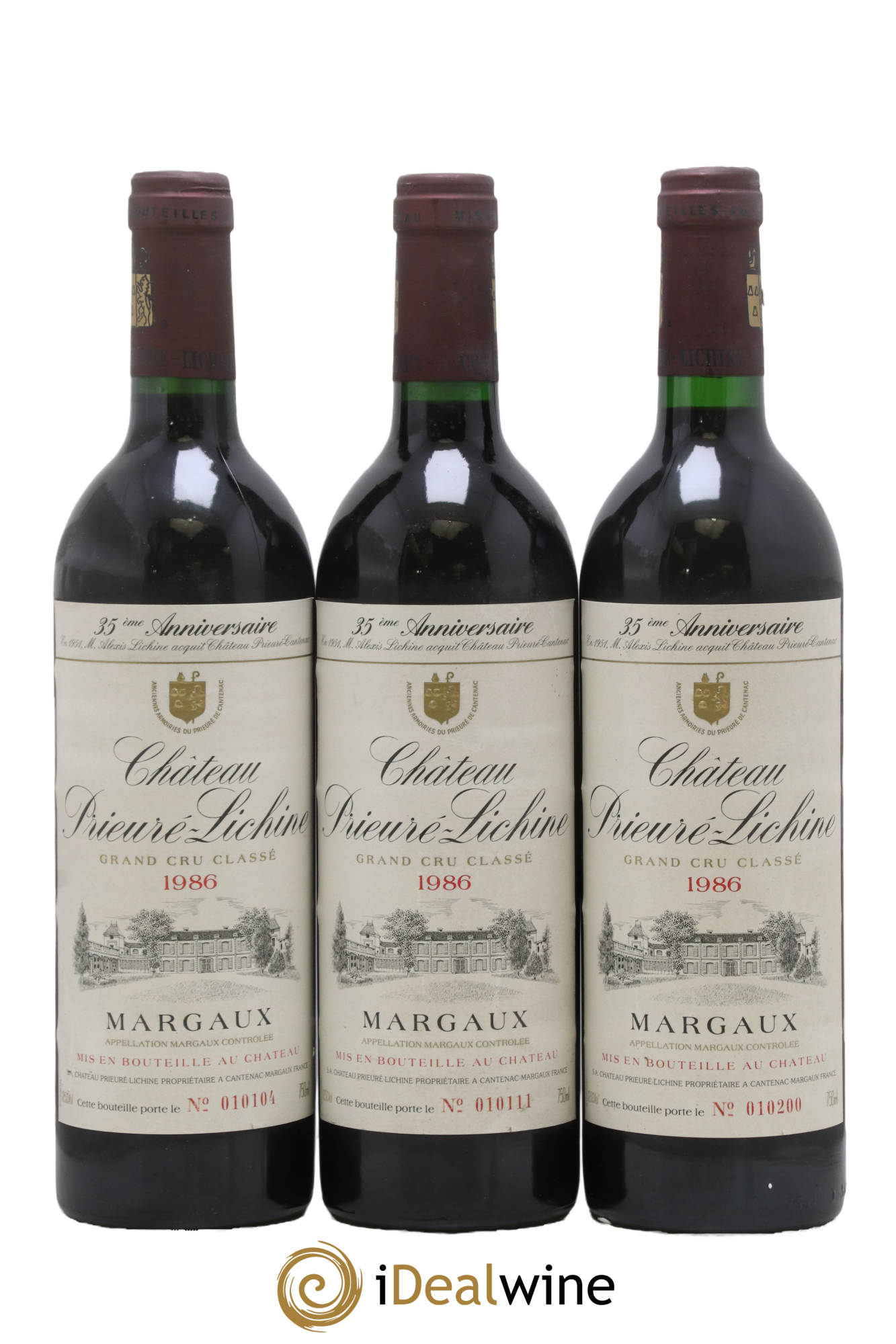 Château Prieuré Lichine 4ème Grand Cru Classé 1986 - Lotto di 3 bottiglie - 0