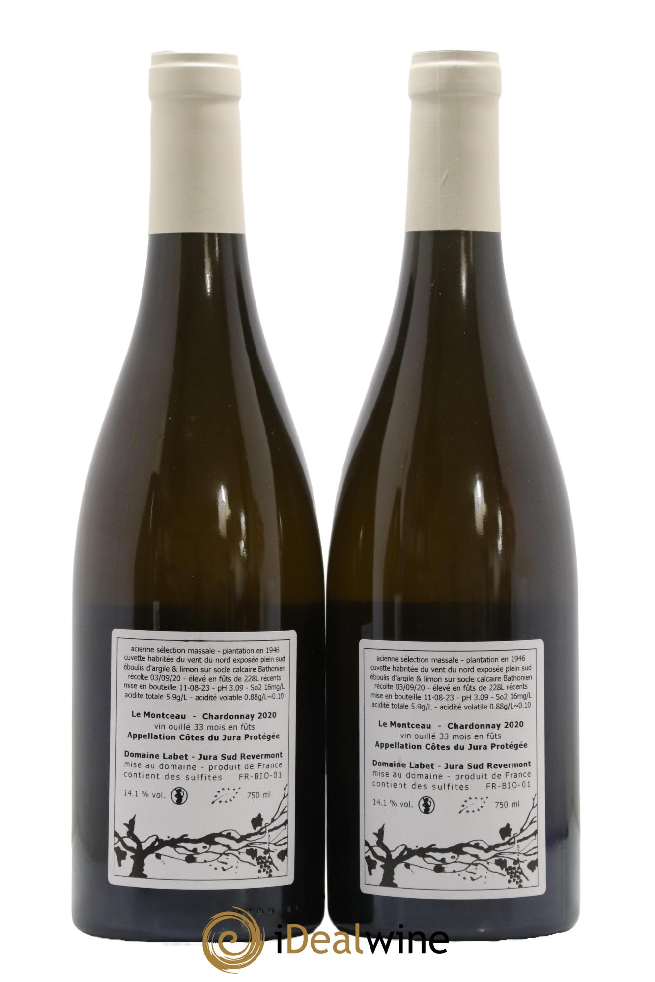 Côtes du Jura Chardonnay Le Montceau Romain - Julien - Charline Labet 2020 - Lot de 2 bouteilles - 1