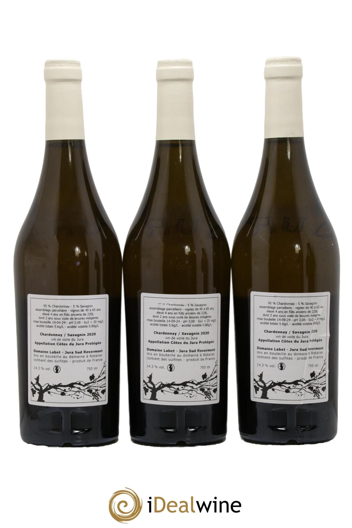Côtes du Jura Vin de Voile Chardonnay-Savagnin cuvée de garde Romain - Julien - Charline Labet 2020 - Lotto di 3 bottiglie - 1