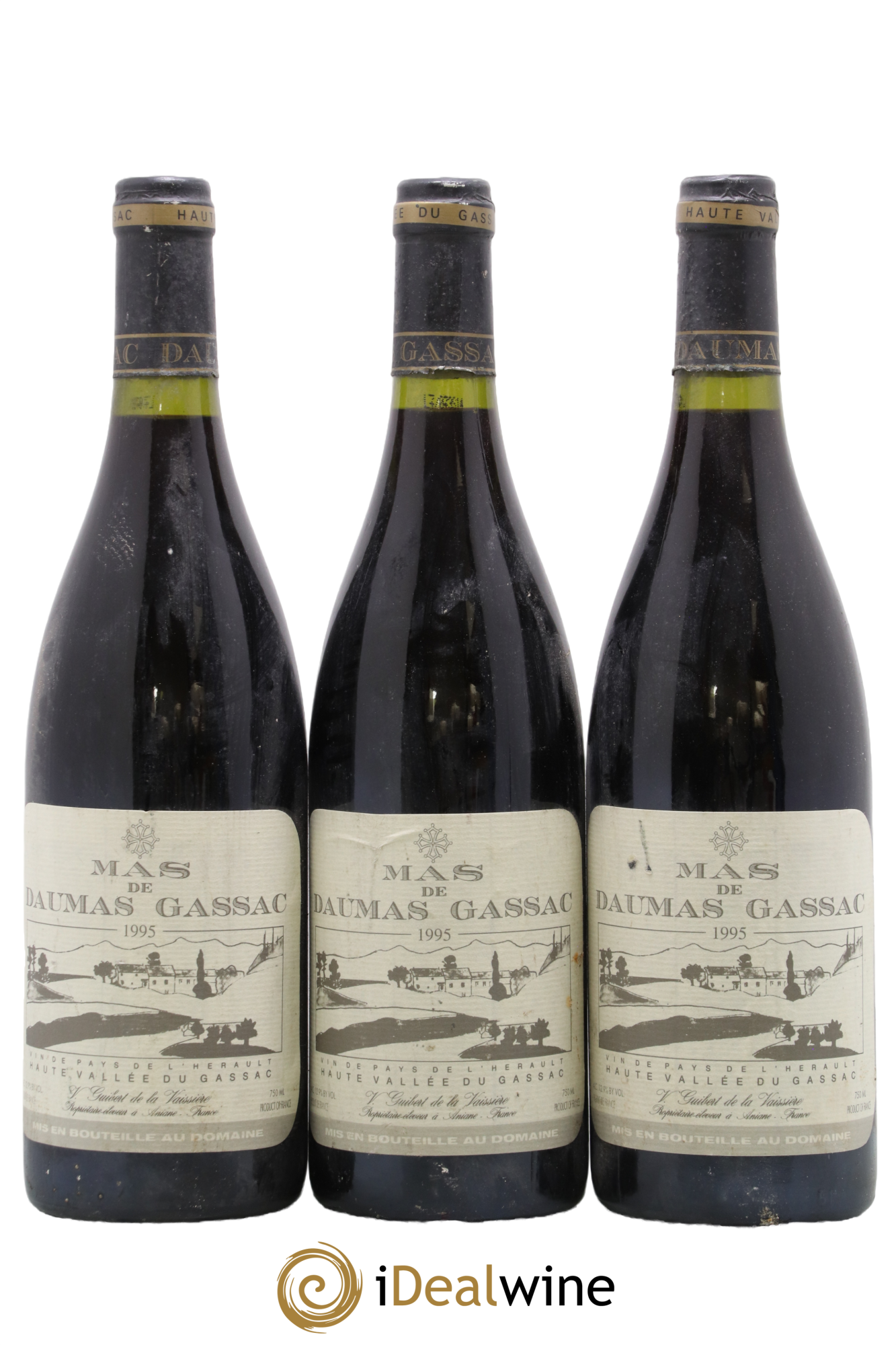 Saint-Guilhem-le-Désert - Cité d'Aniane Mas Daumas Gassac Famille Guibert de La Vaissière 1995 - Posten von 3 Flaschen - 0