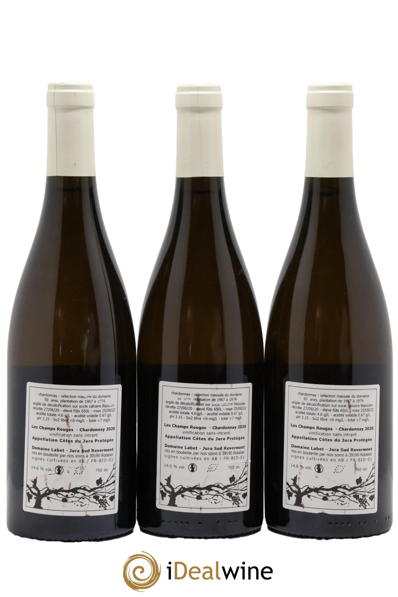 Côtes du Jura Chardonnay Les Champs Rouges Romain - Julien  - Charline Labet 2020 - Lotto di 3 bottiglie - 1