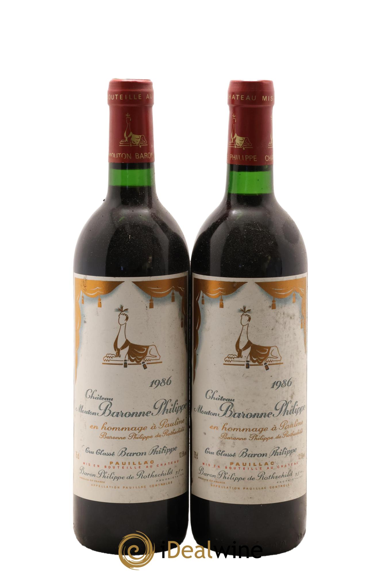 Château d' Armailhac - Mouton Baron(ne) Philippe 5ème Grand Cru Classé 1986 - Lotto di 2 bottiglie - 0