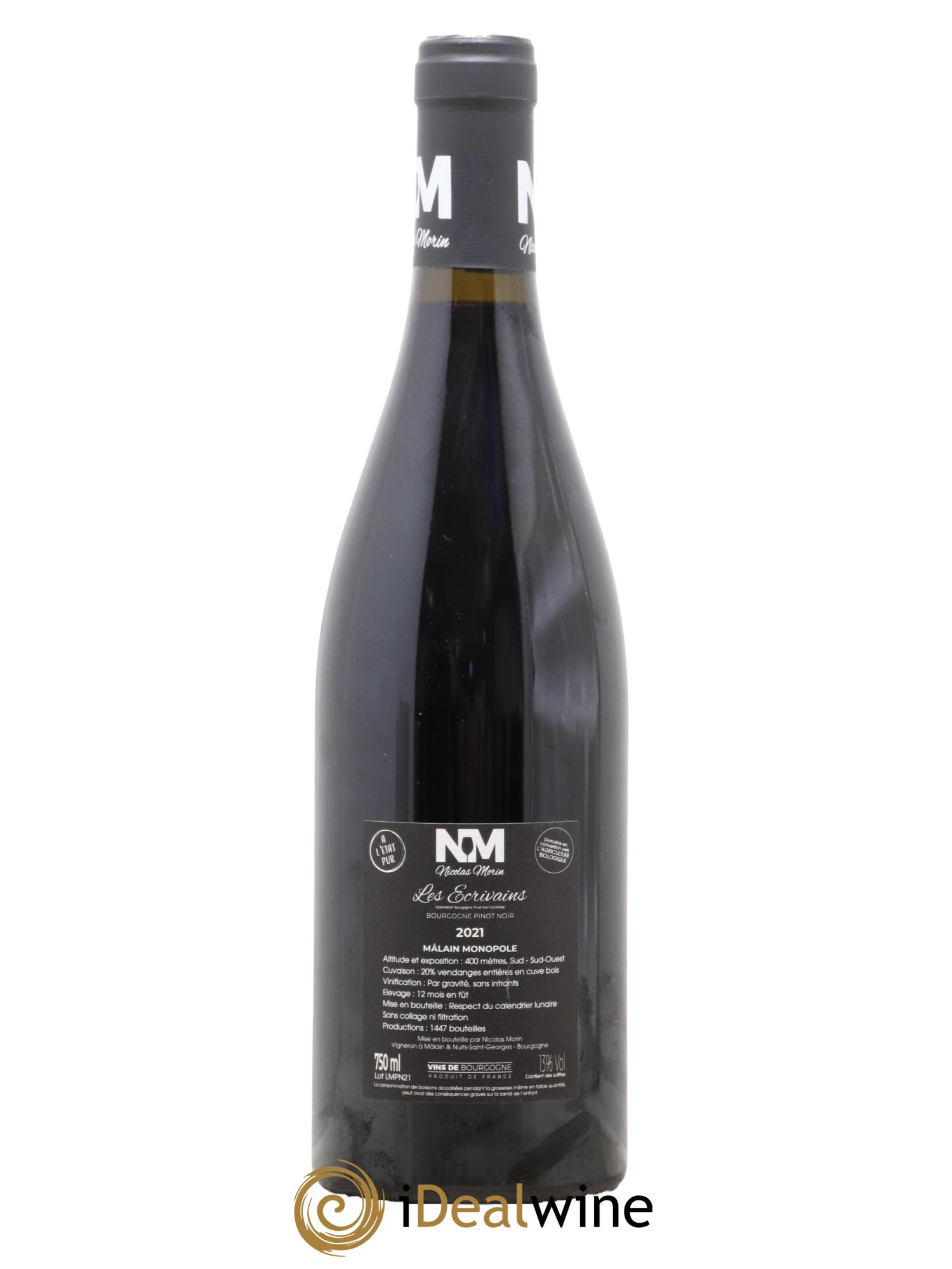 Bourgogne Les Ecrivains Nicolas Morin 2021 - Lot de 1 bouteille - 1