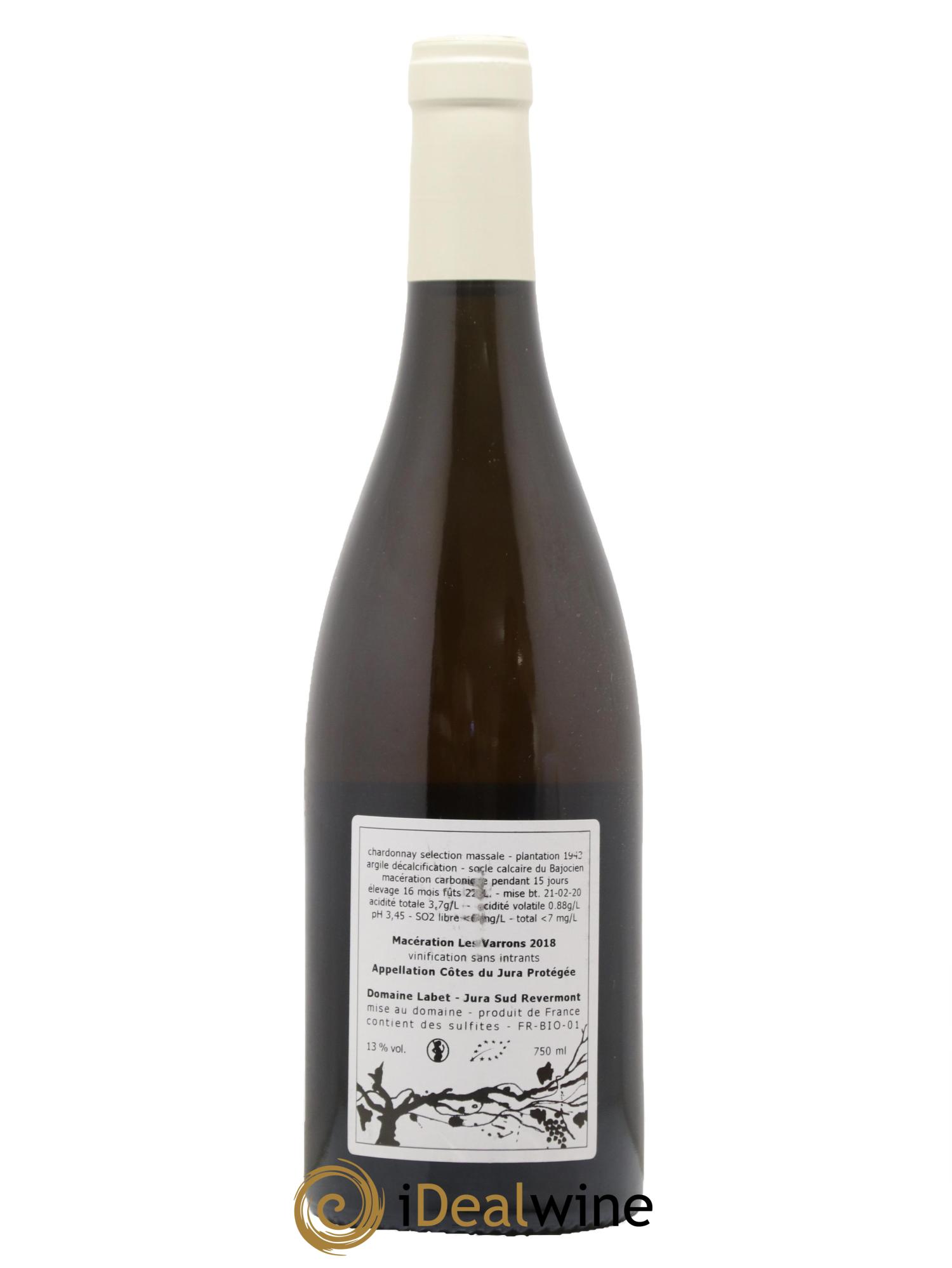 Côtes du Jura Chardonnay Les Varrons Macération Romain - Julien - Charline Labet 2018 - Lot de 1 bouteille - 1