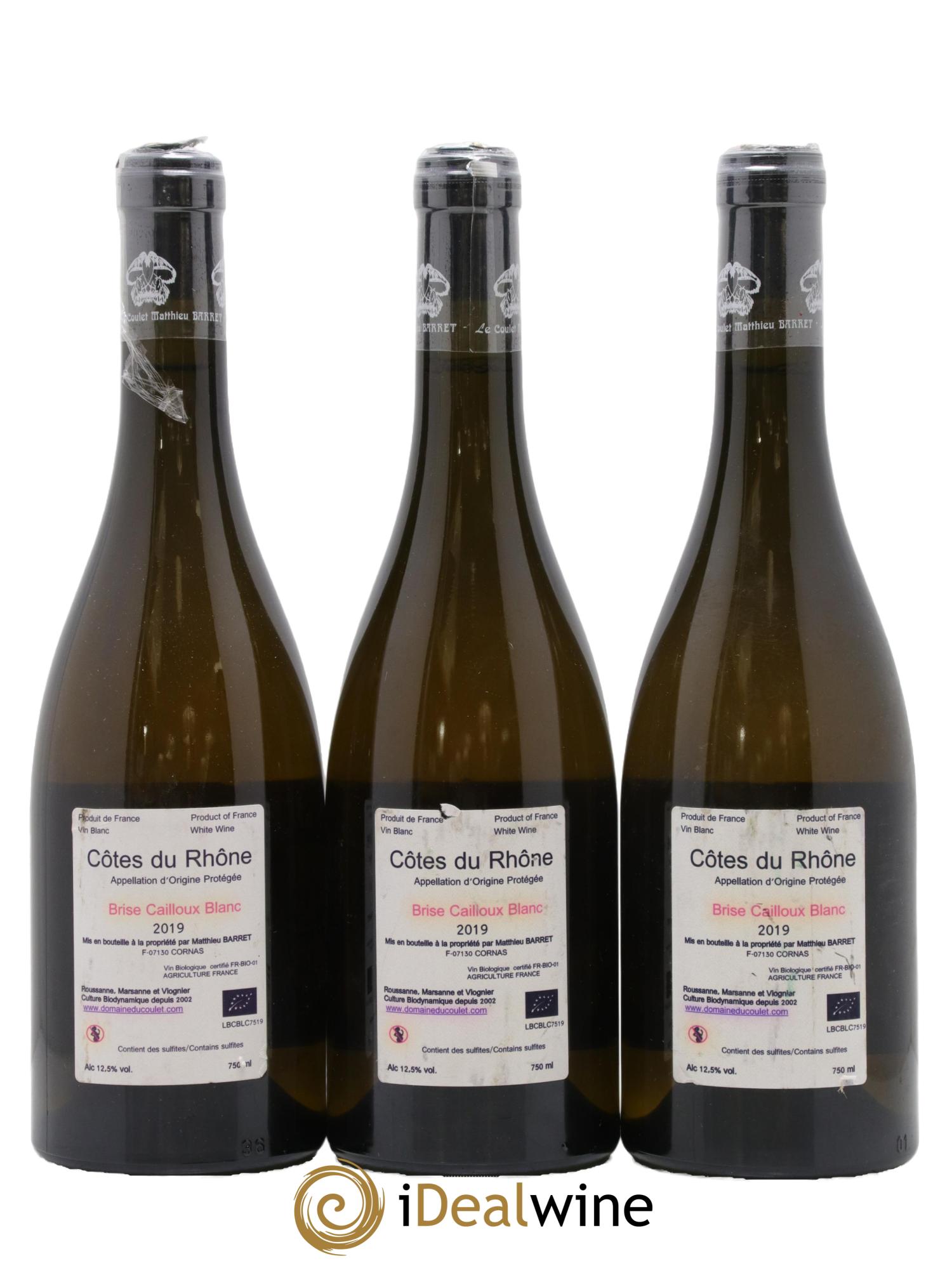 Côtes-du-Rhône Brise Cailloux Coulet (Domaine du) - Matthieu Barret 2019 - Lot de 3 bouteilles - 1
