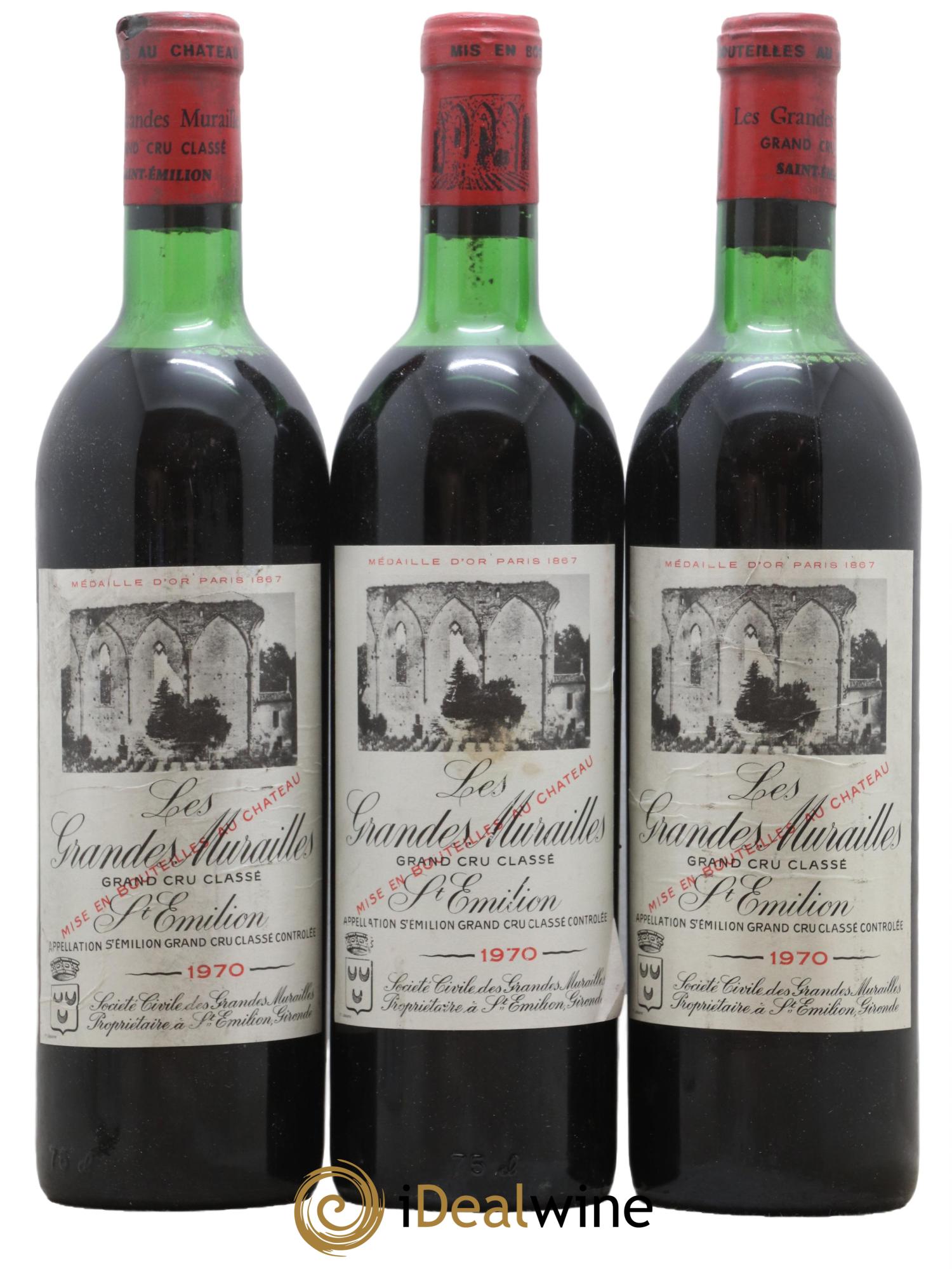 Château les Grandes Murailles Grand Cru Classé 1970 - Lot de 3 bouteilles - 0